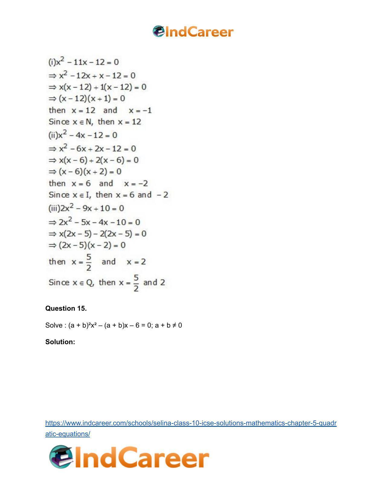 Selina Class 10 ICSE Solutions Mathematics : Chapter 5 - Quadratic Equations - Page 68