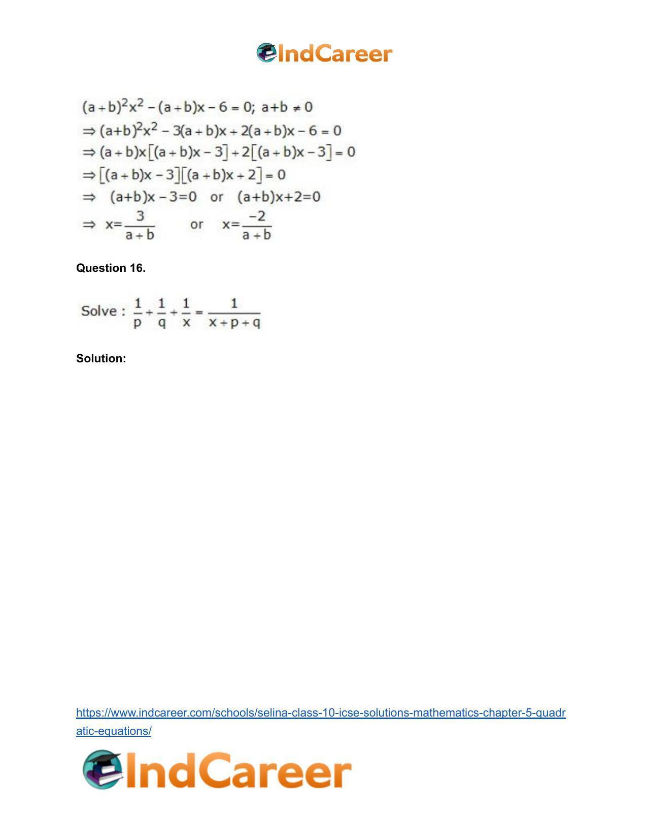 Selina Class 10 ICSE Solutions Mathematics : Chapter 5 - Quadratic Equations - Page 69