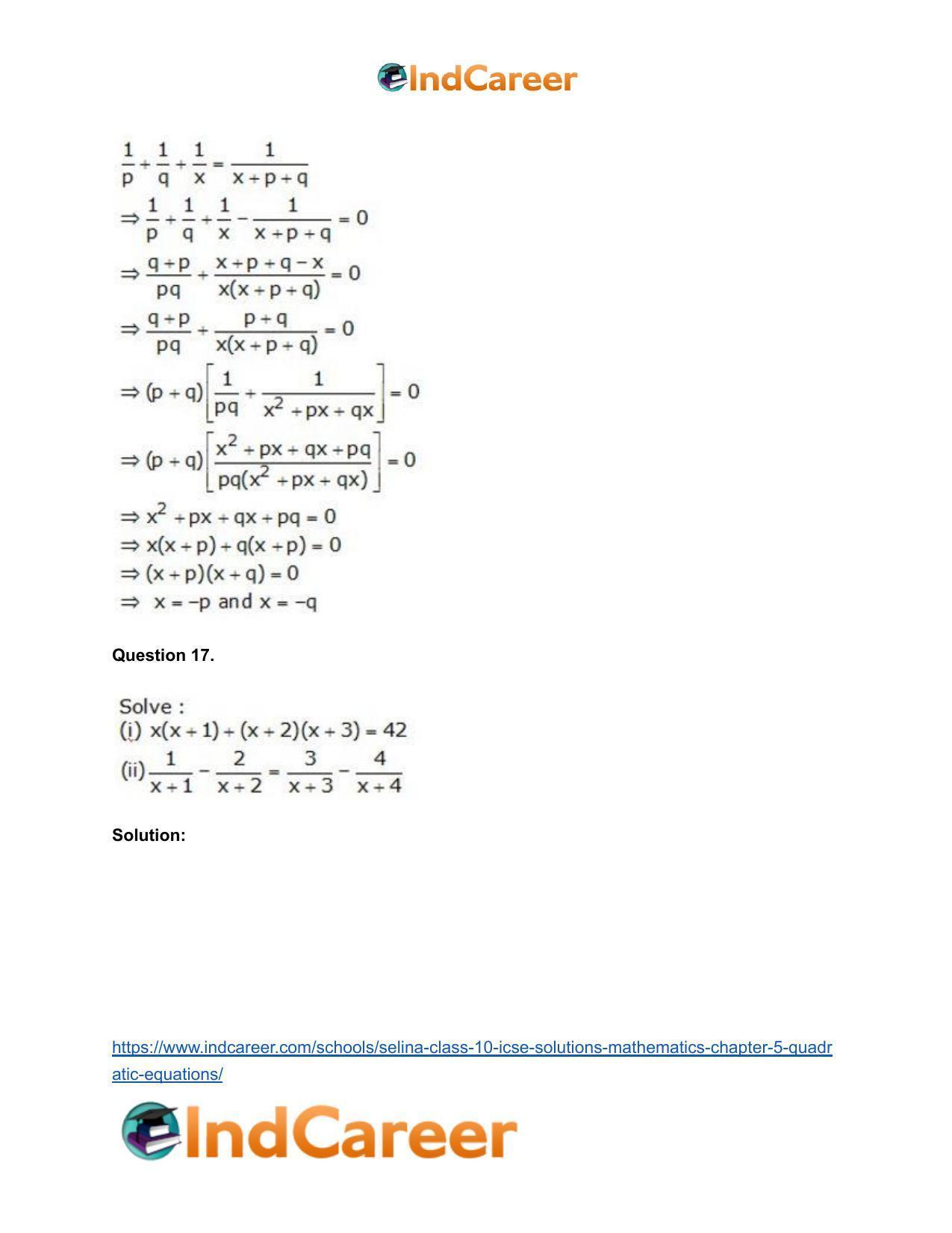 Selina Class 10 ICSE Solutions Mathematics : Chapter 5 - Quadratic Equations - Page 70