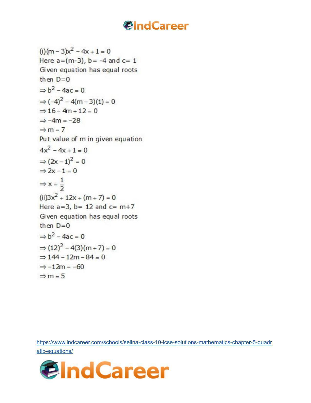 Selina Class 10 ICSE Solutions Mathematics : Chapter 5 - Quadratic Equations - Page 72