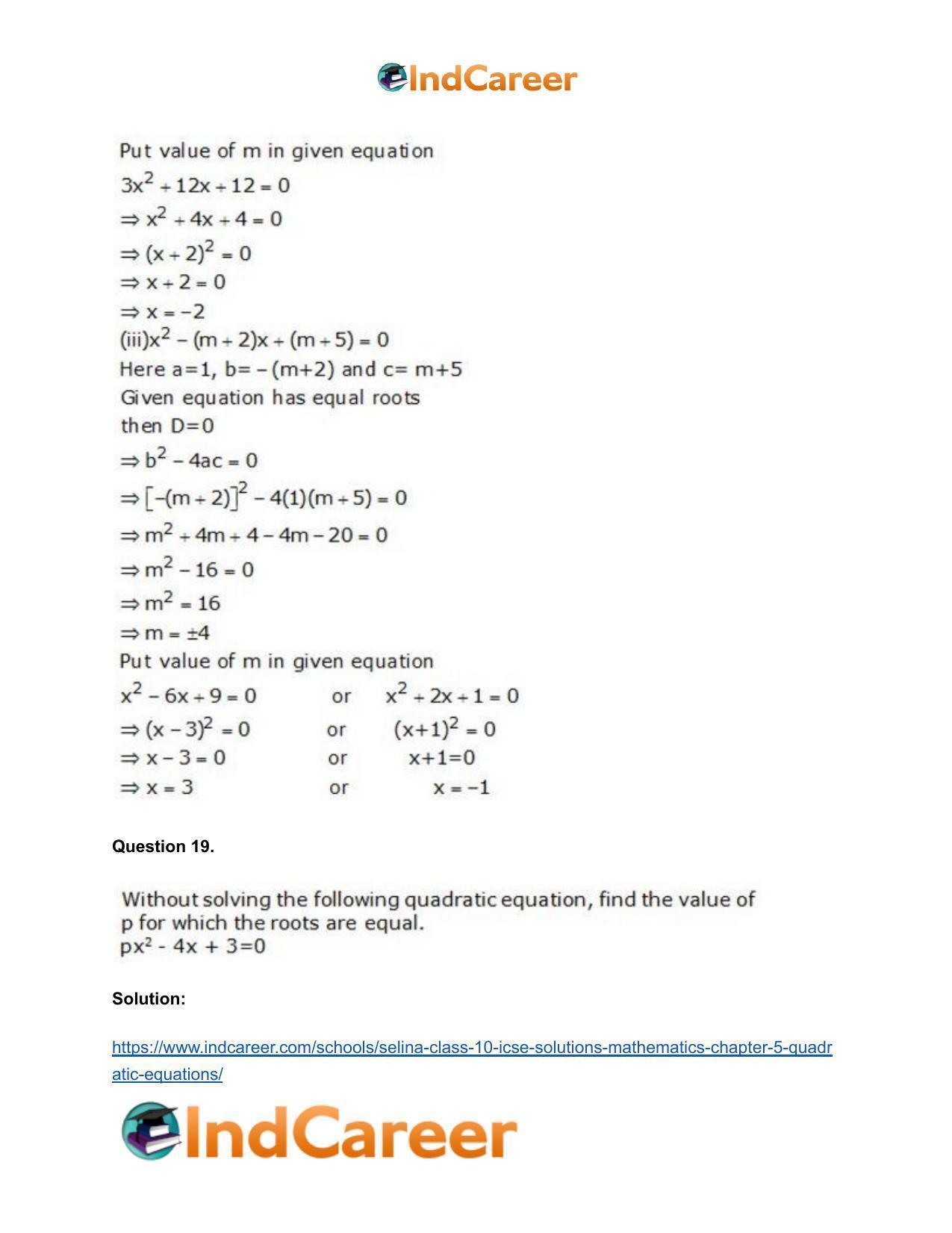 Selina Class 10 ICSE Solutions Mathematics : Chapter 5 - Quadratic Equations - Page 73