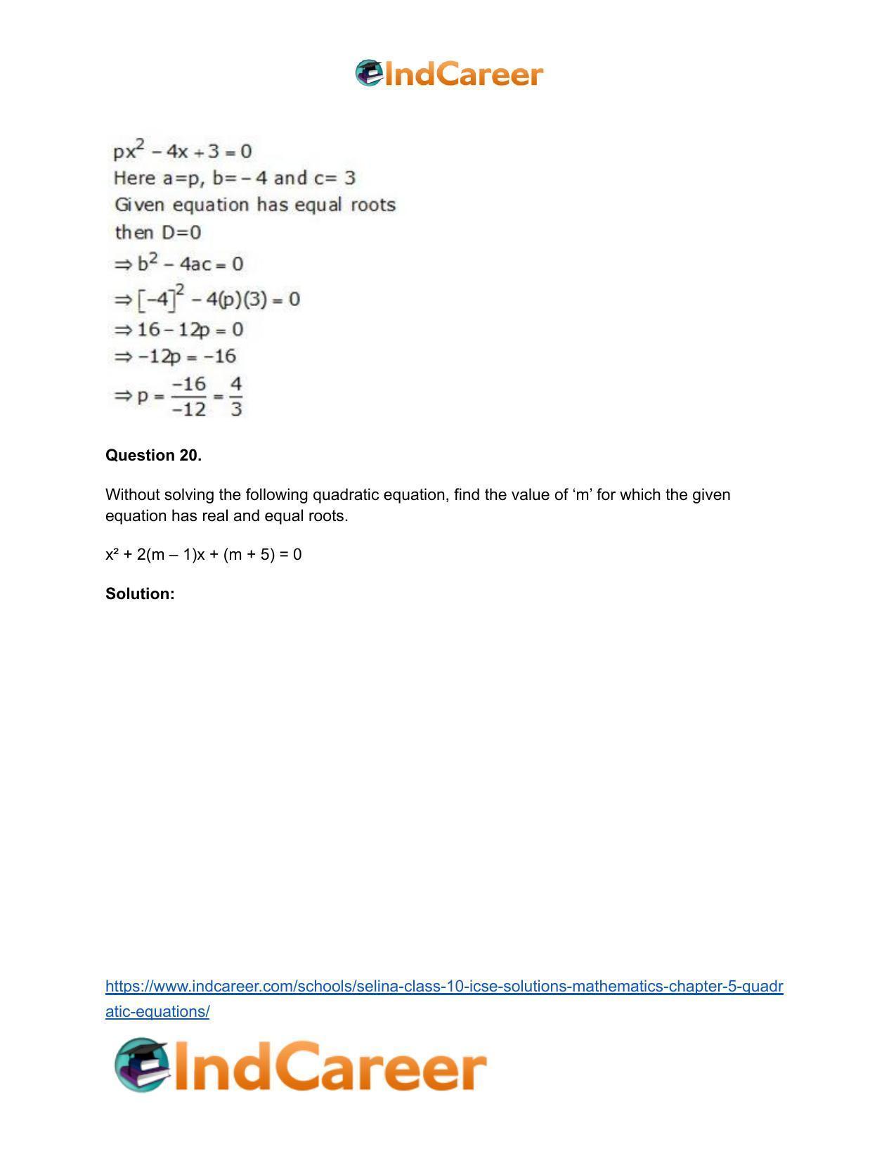 Selina Class 10 ICSE Solutions Mathematics : Chapter 5 - Quadratic Equations - Page 74