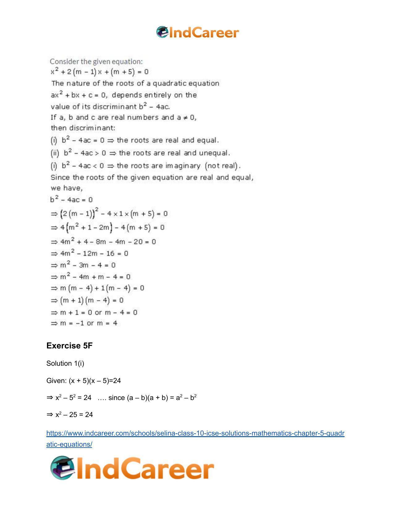 Selina Class 10 ICSE Solutions Mathematics : Chapter 5 - Quadratic Equations - Page 75