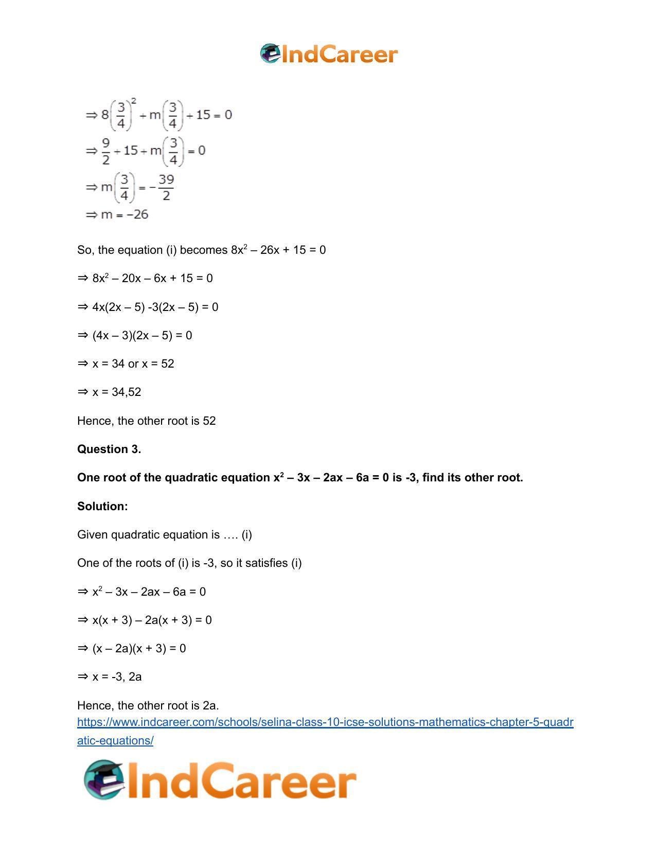 Selina Class 10 ICSE Solutions Mathematics : Chapter 5 - Quadratic Equations - Page 77