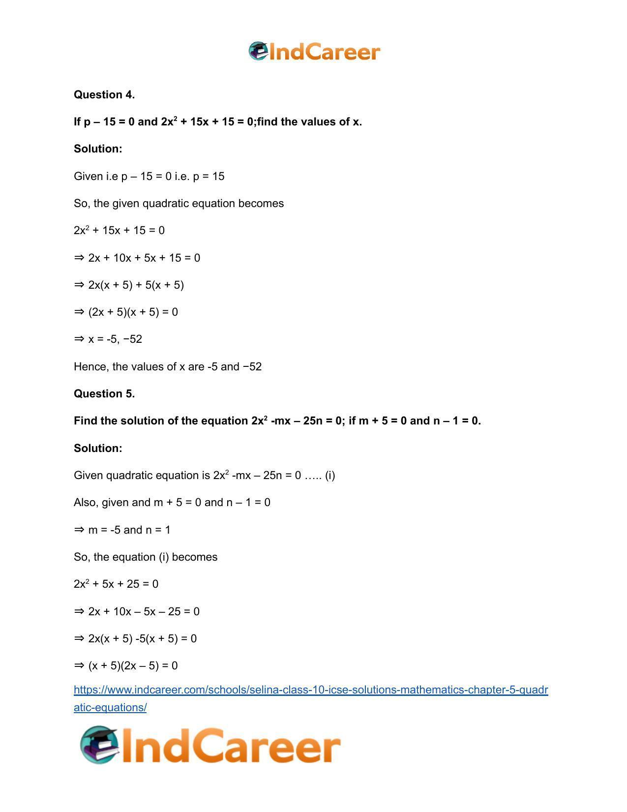 Selina Class 10 ICSE Solutions Mathematics : Chapter 5 - Quadratic Equations - Page 78