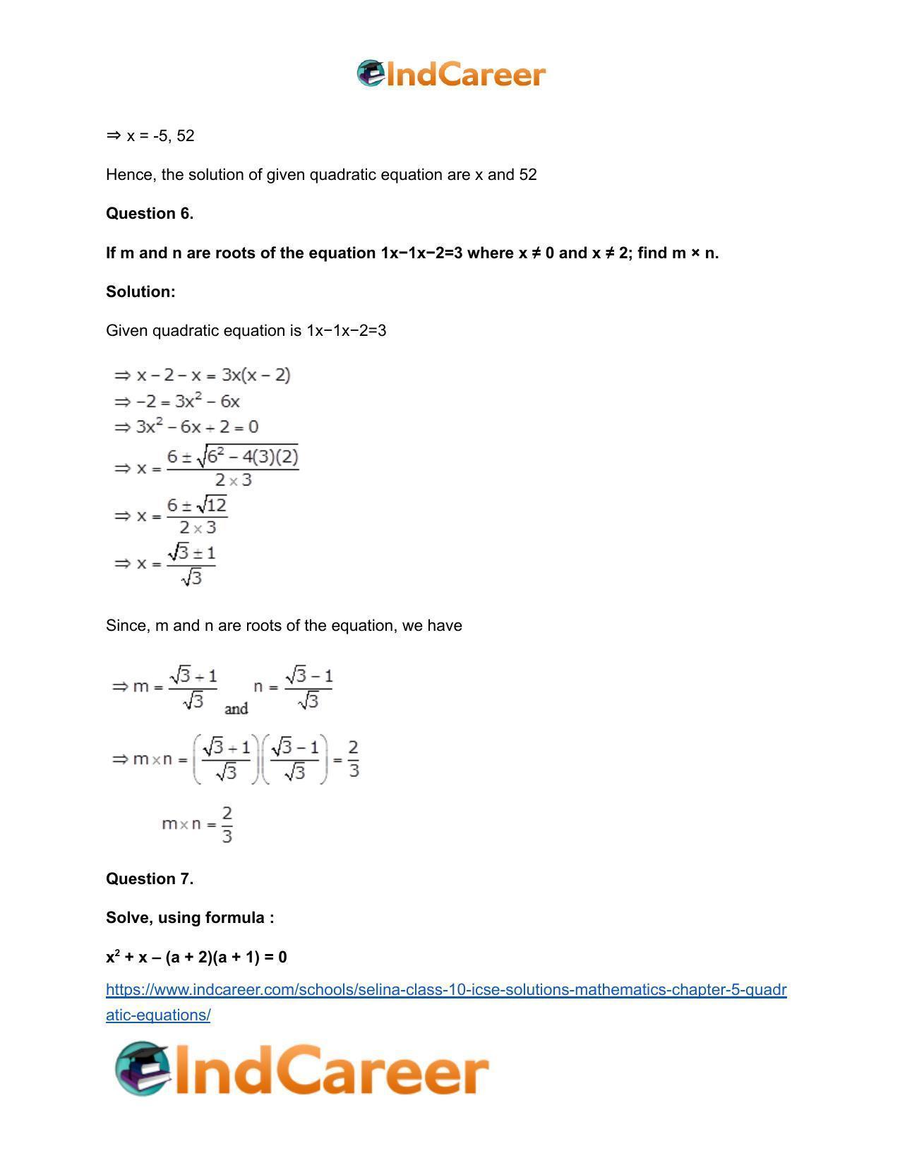 Selina Class 10 ICSE Solutions Mathematics : Chapter 5 - Quadratic Equations - Page 79