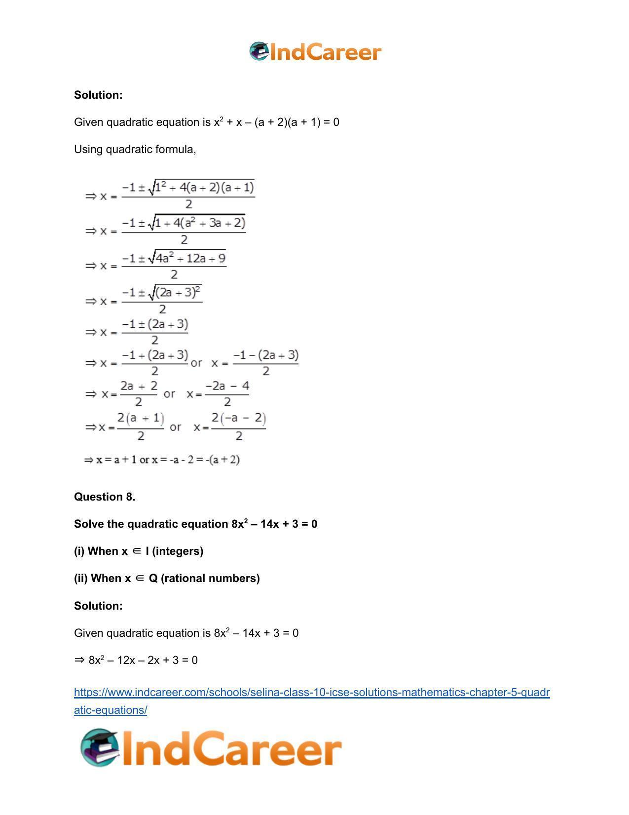 Selina Class 10 ICSE Solutions Mathematics : Chapter 5 - Quadratic Equations - Page 80