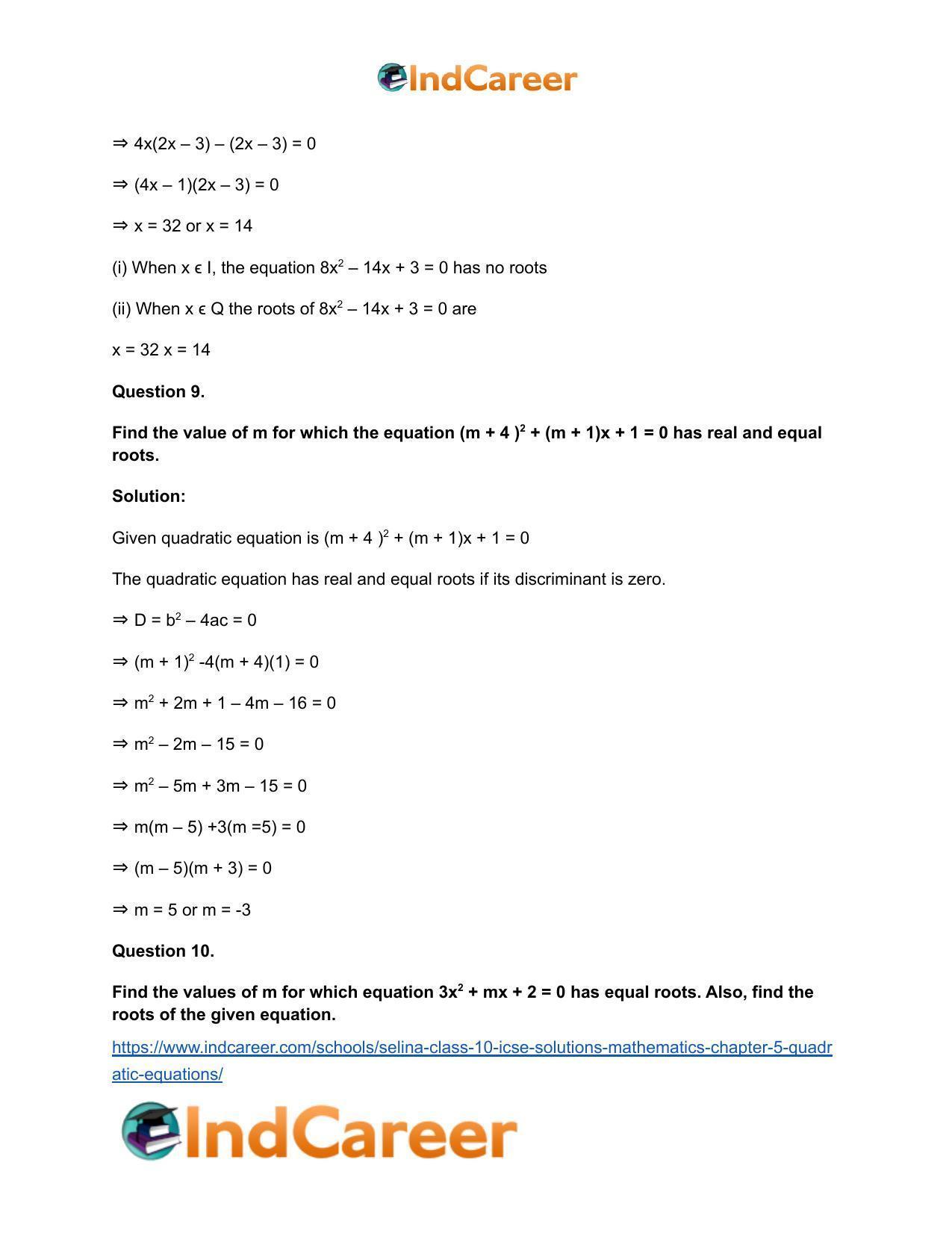 Selina Class 10 ICSE Solutions Mathematics : Chapter 5 - Quadratic Equations - Page 81