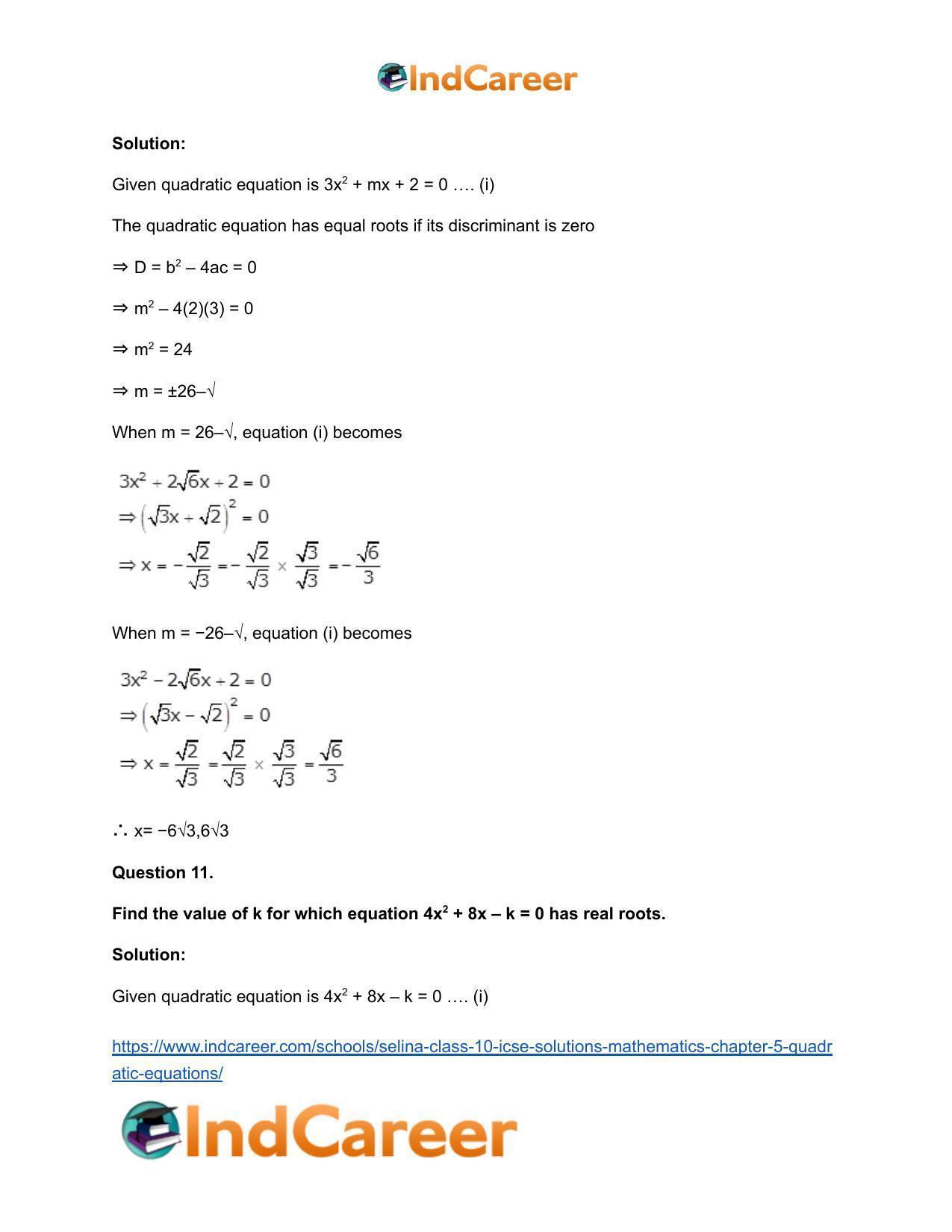 Selina Class 10 ICSE Solutions Mathematics : Chapter 5 - Quadratic Equations - Page 82