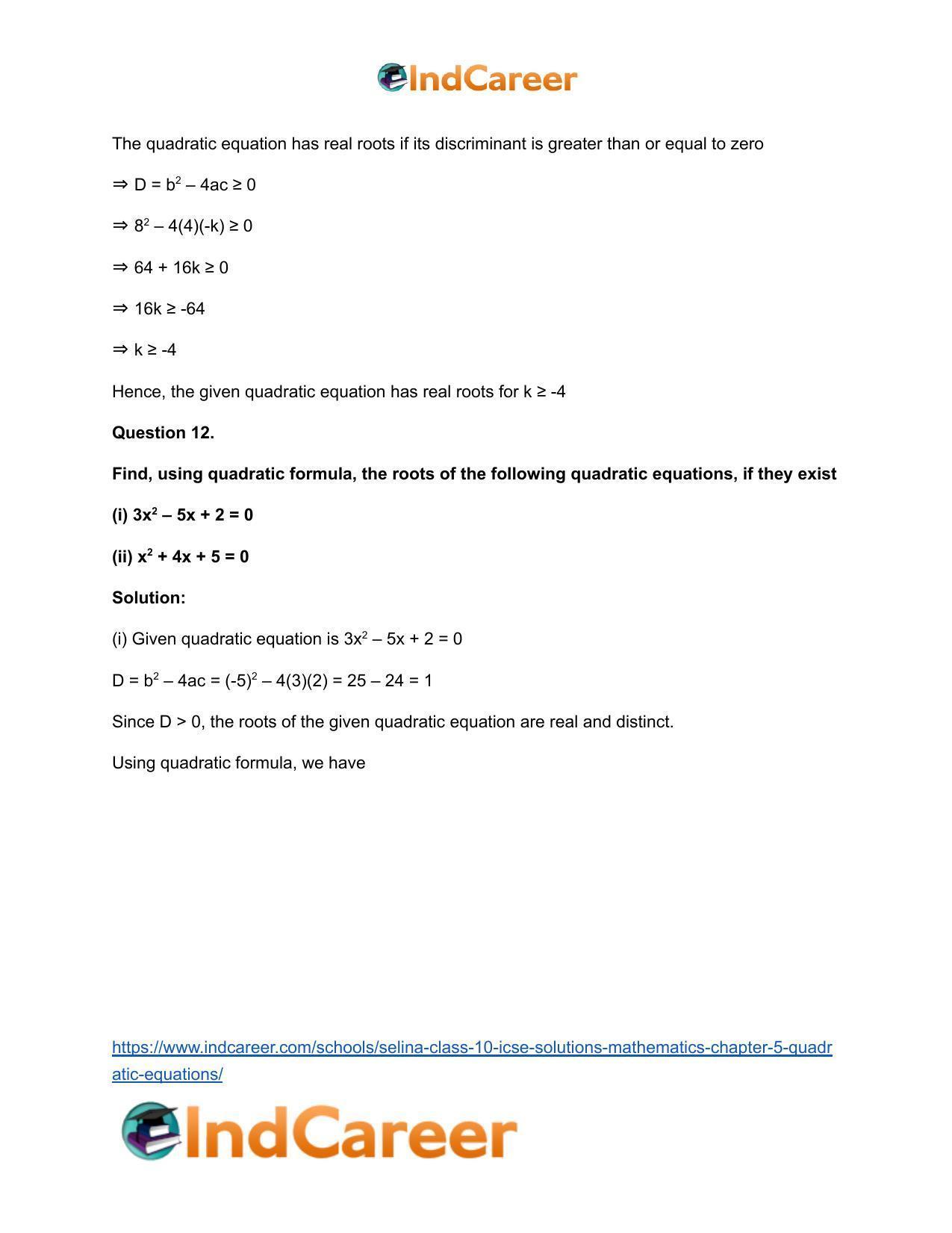 Selina Class 10 ICSE Solutions Mathematics : Chapter 5 - Quadratic Equations - Page 83