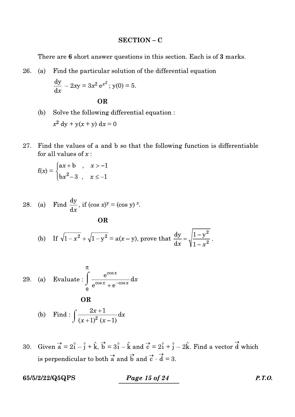 CBSE Class 12 65-5-2 Mathematics 2024 Question Paper - Page 15