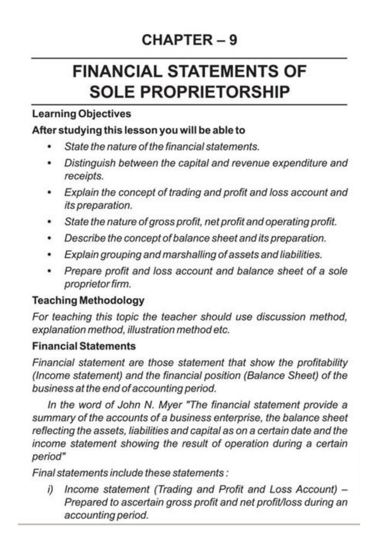 Class 11 Notes, Question & Practice Paper - Accountancy (Topic 9 : Financial Statement of Sole Proprietorship) - Page 2