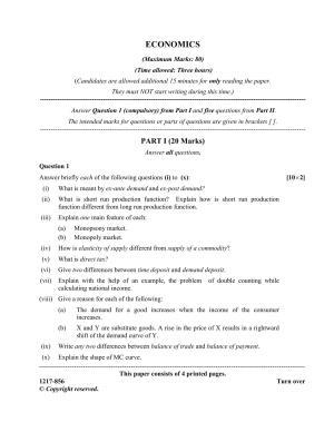 ISC Class 12 2017 ECONOMICS Question Paper