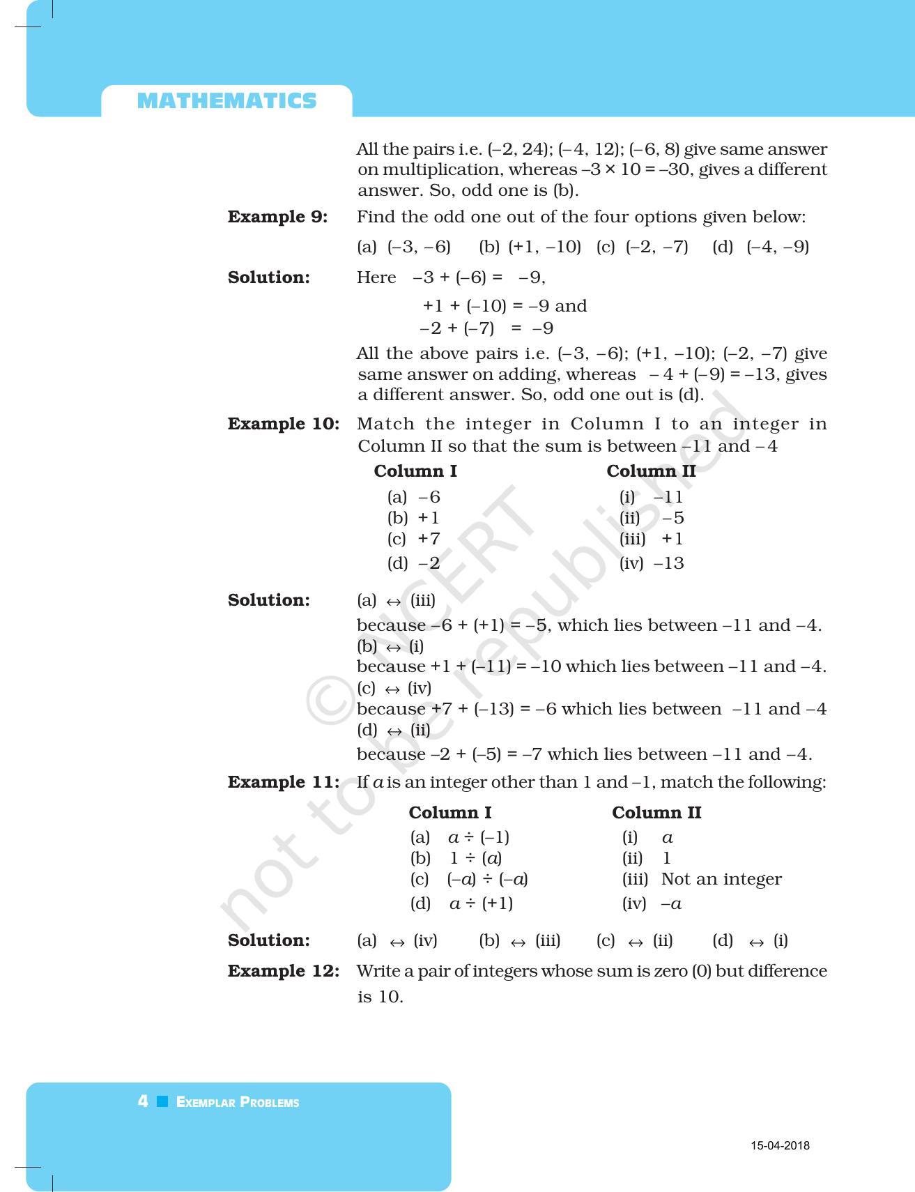 NCERT Exemplar Book for Class 7 Maths: Chapter 1-Integers - Page 4