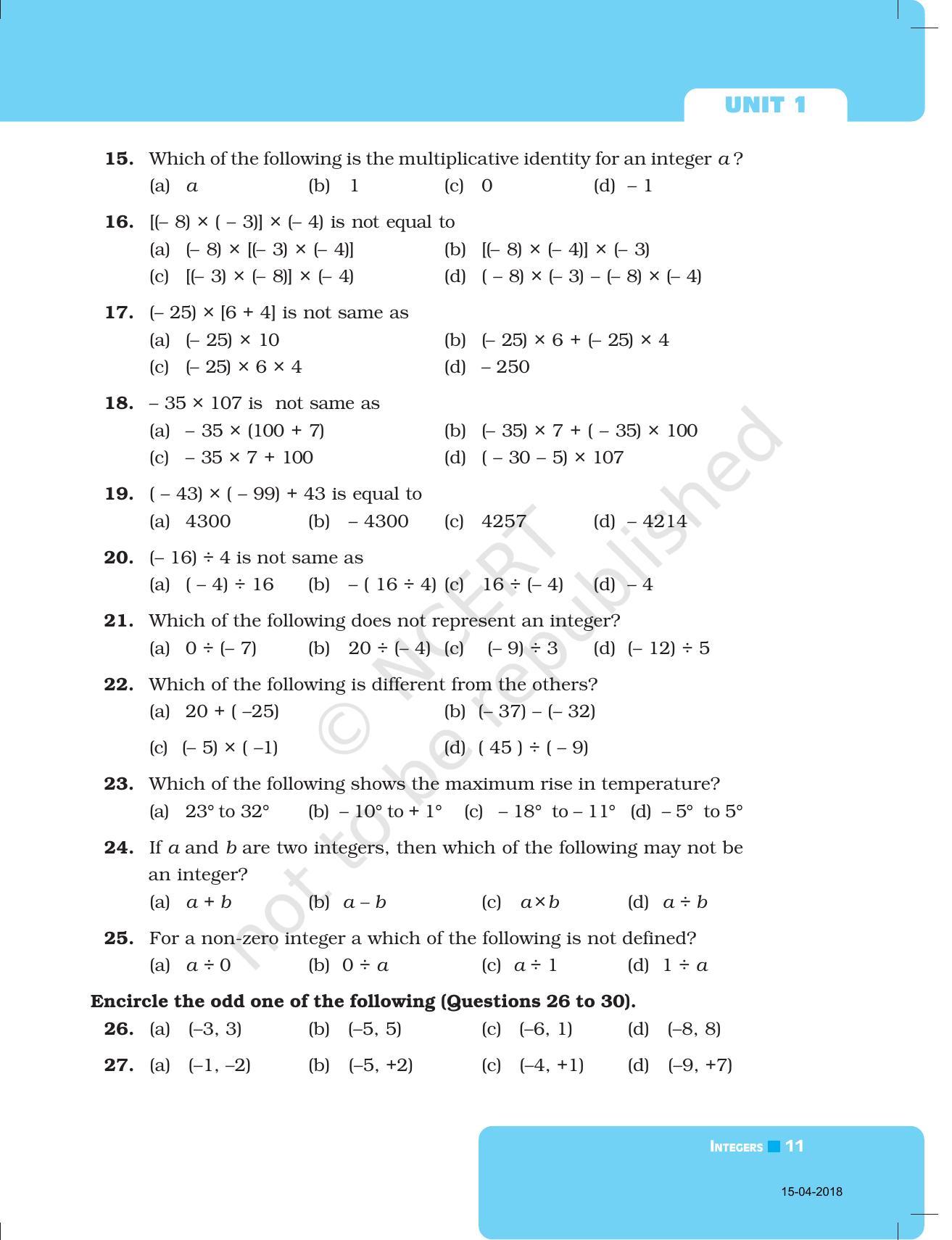 NCERT Exemplar Book for Class 7 Maths: Chapter 1-Integers - Page 11