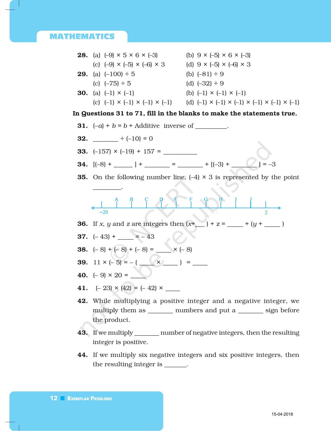 NCERT Exemplar Book for Class 7 Maths: Chapter 1-Integers - Page 12