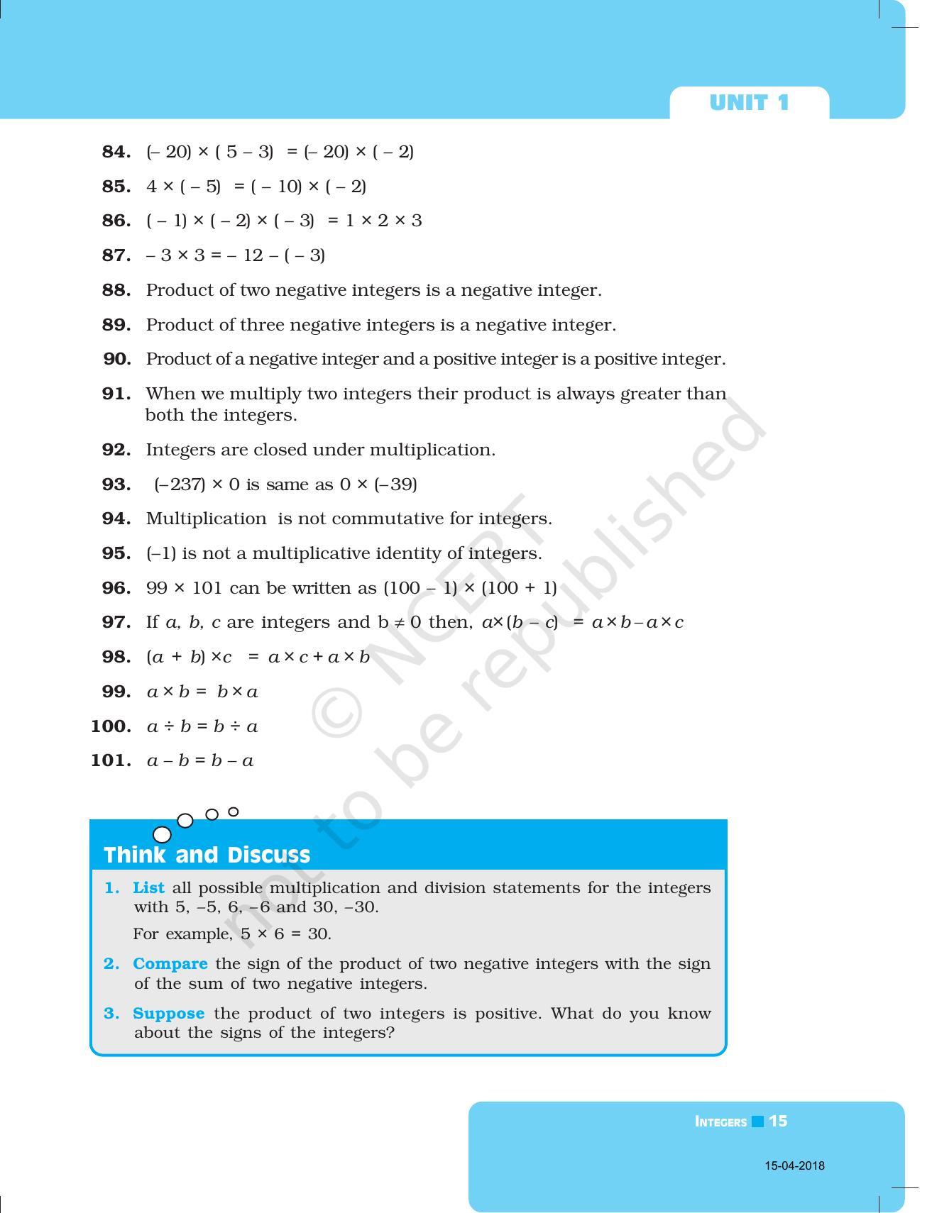 NCERT Exemplar Book for Class 7 Maths: Chapter 1-Integers - Page 15