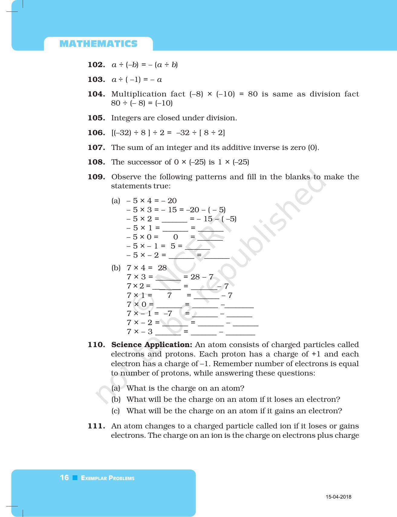 NCERT Exemplar Book for Class 7 Maths: Chapter 1-Integers - Page 16