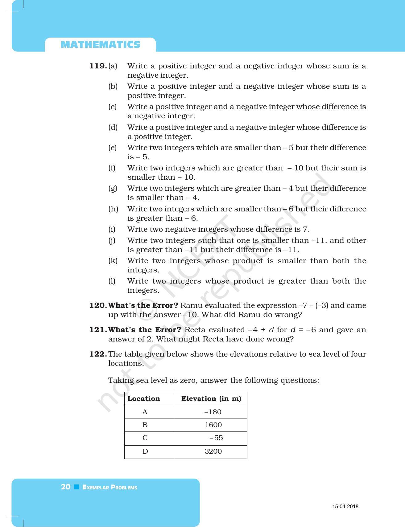 NCERT Exemplar Book for Class 7 Maths: Chapter 1-Integers - Page 20