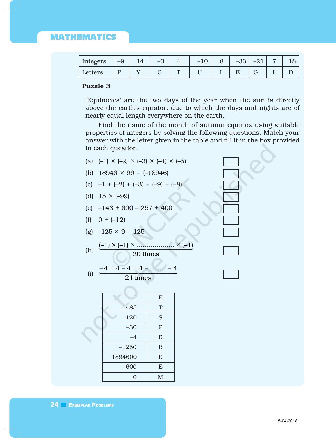 NCERT Exemplar Book for Class 7 Maths: Chapter 1-Integers - Page 24