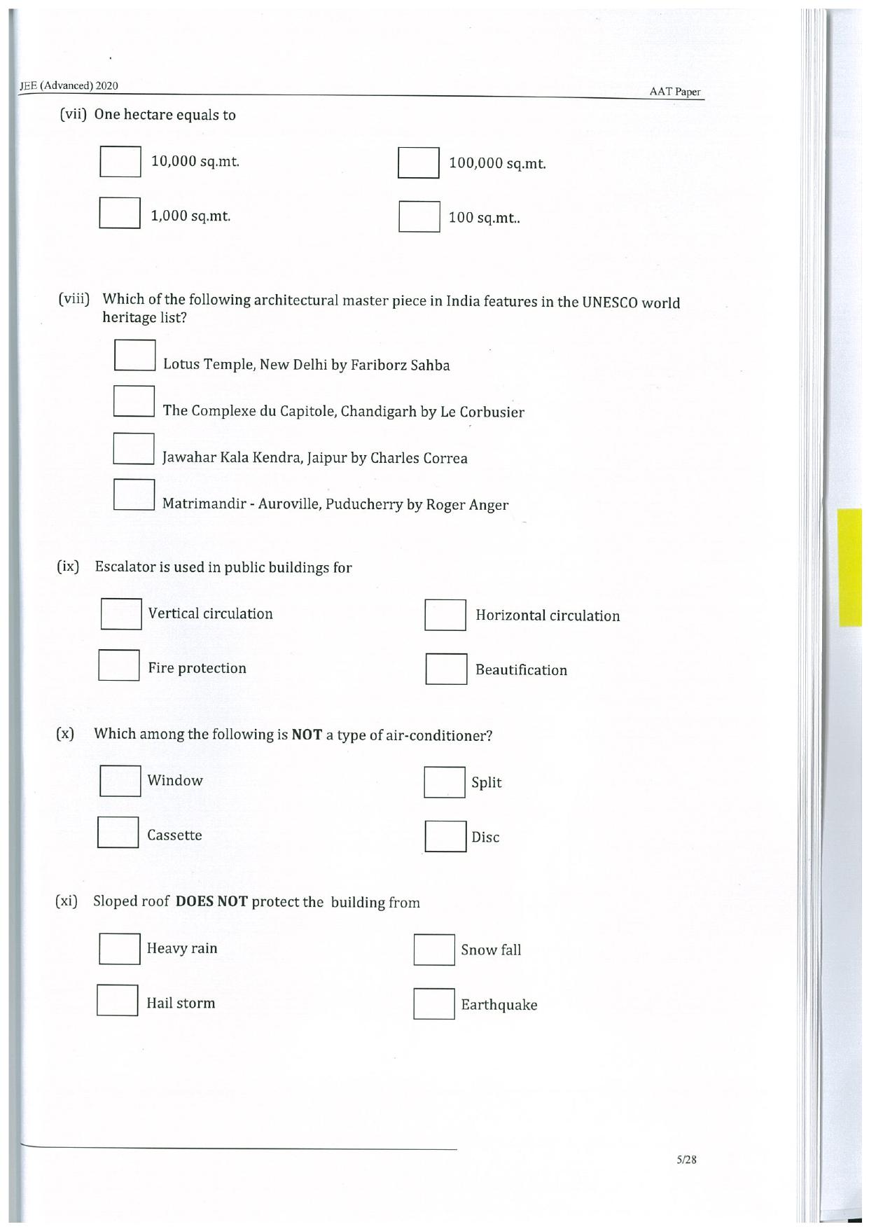 JEE Advanced AAT 2020 Question Paper - Page 5