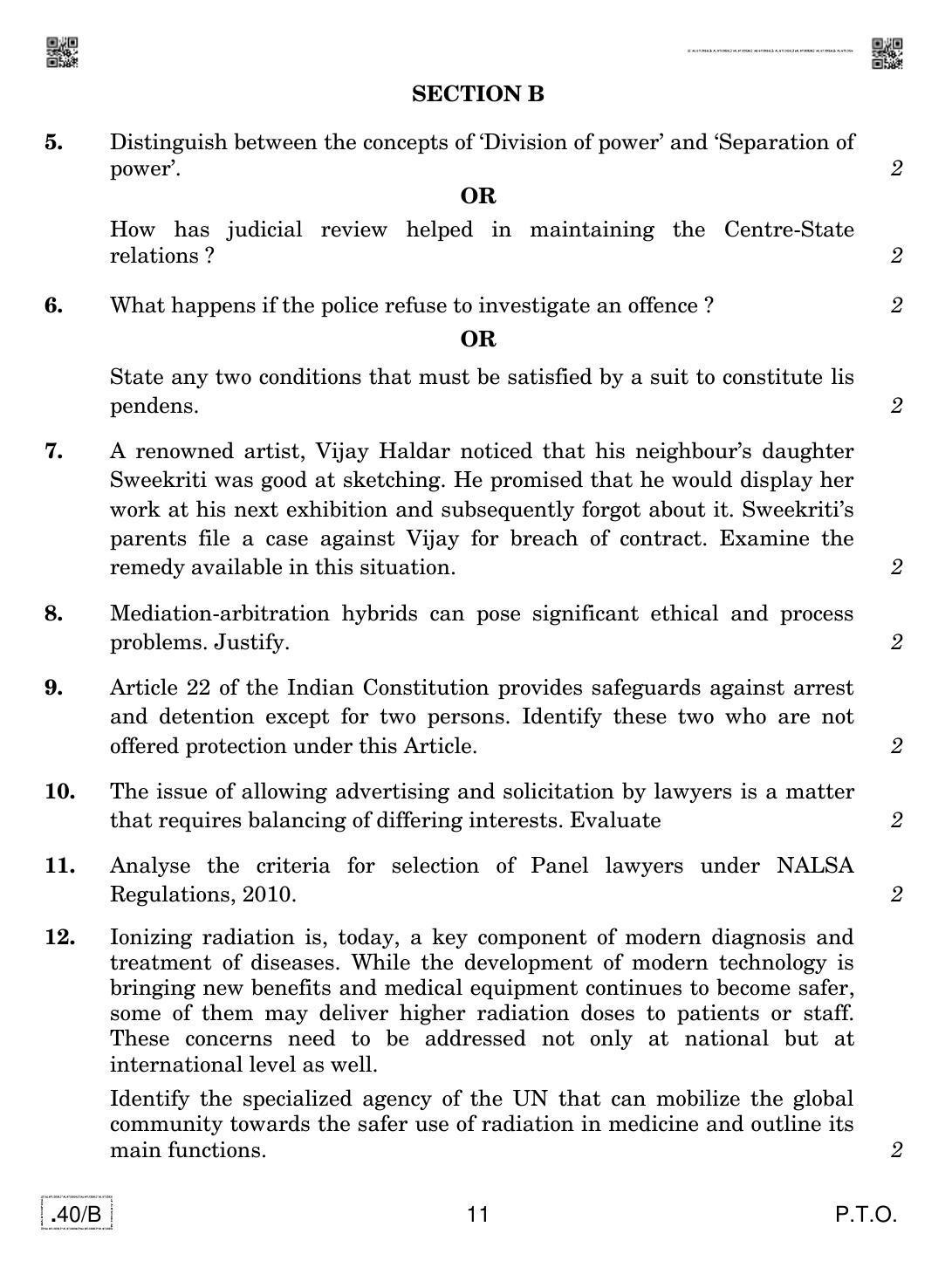 CBSE Class 12 Legal Studies 2020 Compartment Question Paper - Page 11