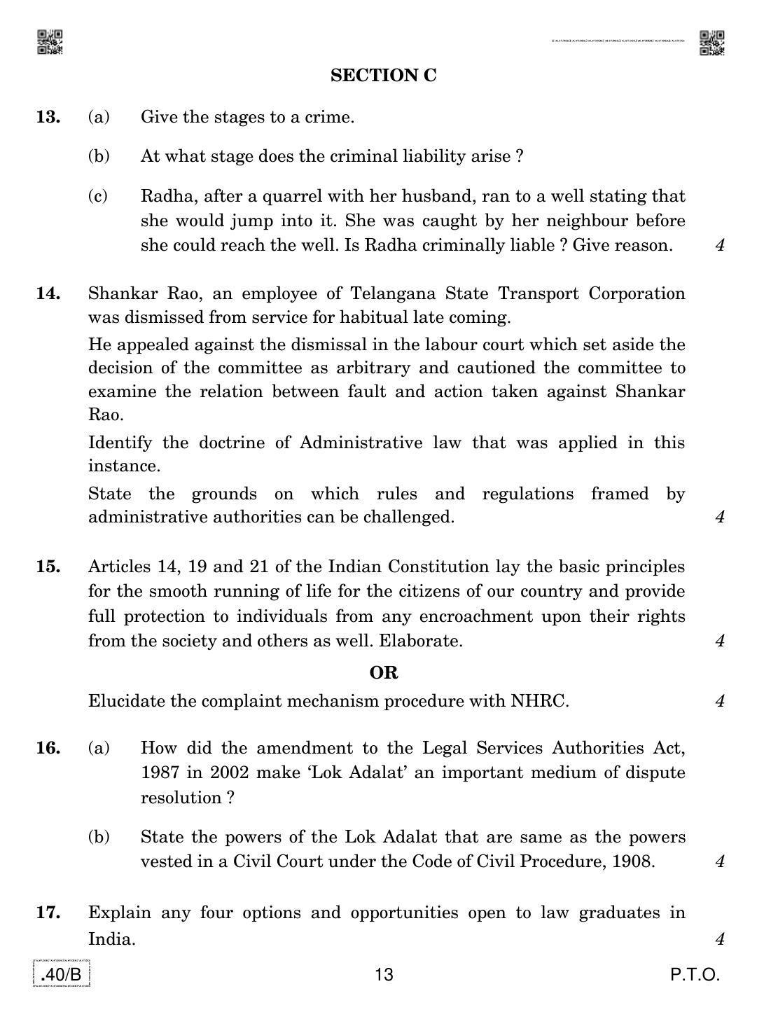CBSE Class 12 Legal Studies 2020 Compartment Question Paper - Page 13