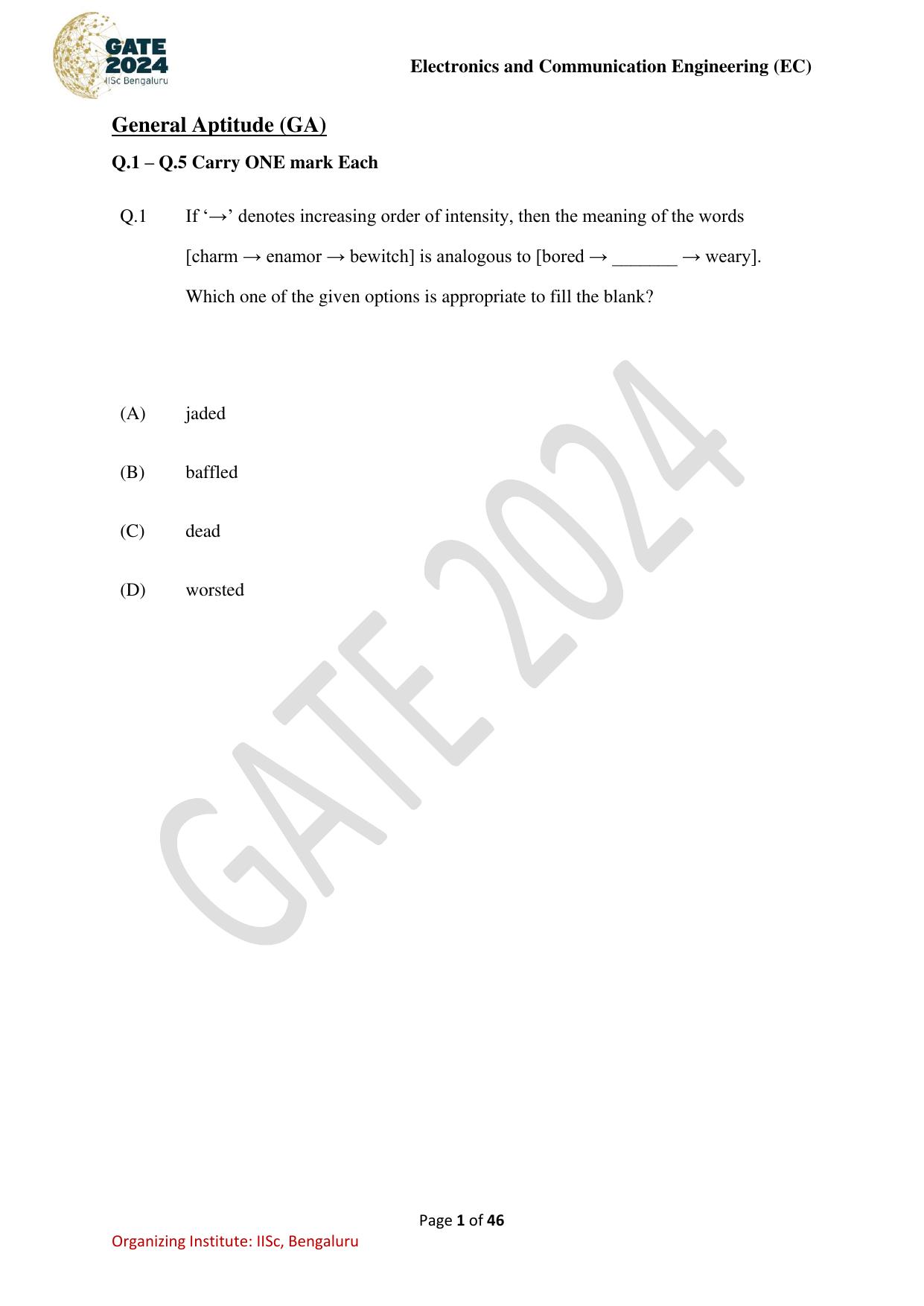 GATE 2024 Electronics and Communication Engineering (EC) Question Paper - Page 1