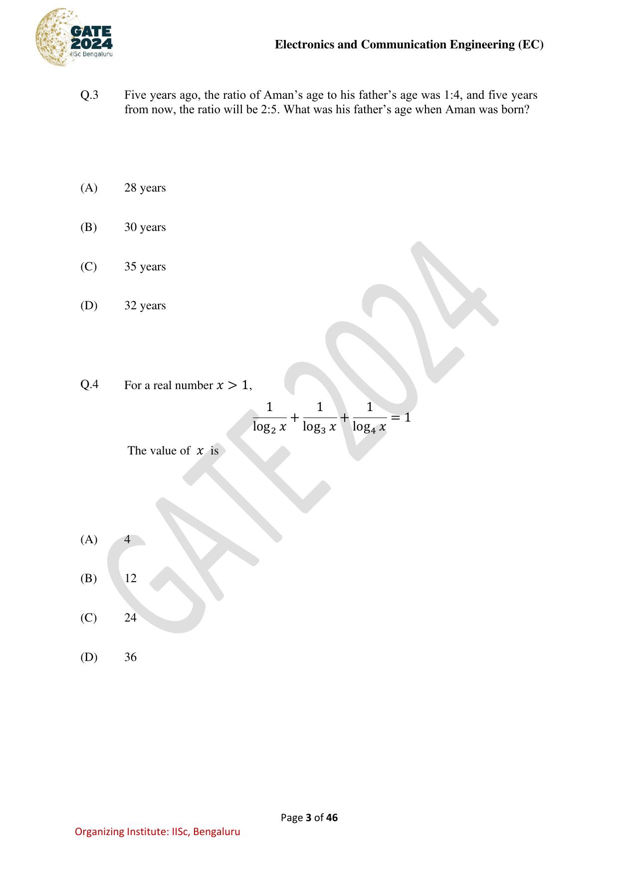 GATE 2024 Electronics and Communication Engineering (EC) Question Paper - Page 3