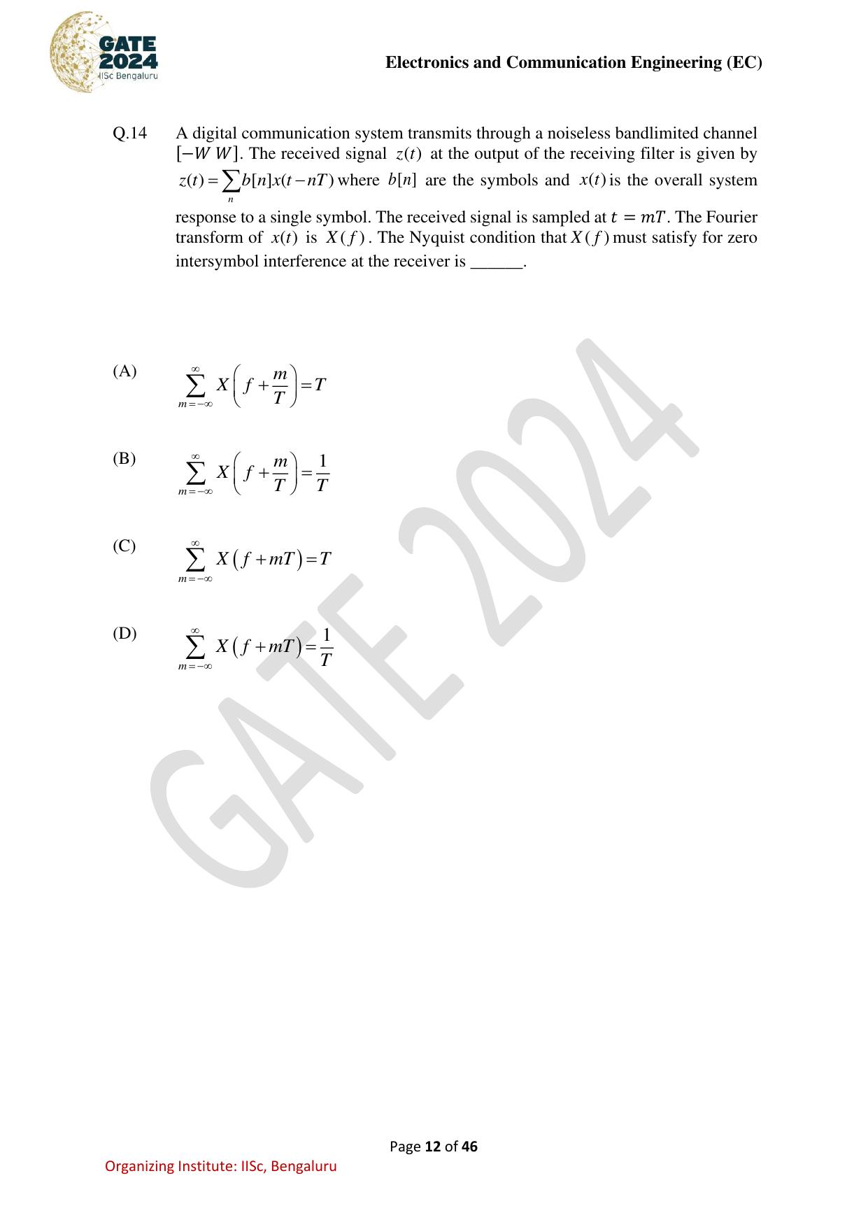 GATE 2024 Electronics and Communication Engineering (EC) Question Paper - Page 12