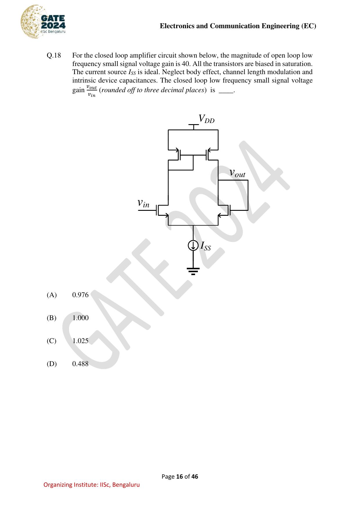 GATE 2024 Electronics and Communication Engineering (EC) Question Paper - Page 16