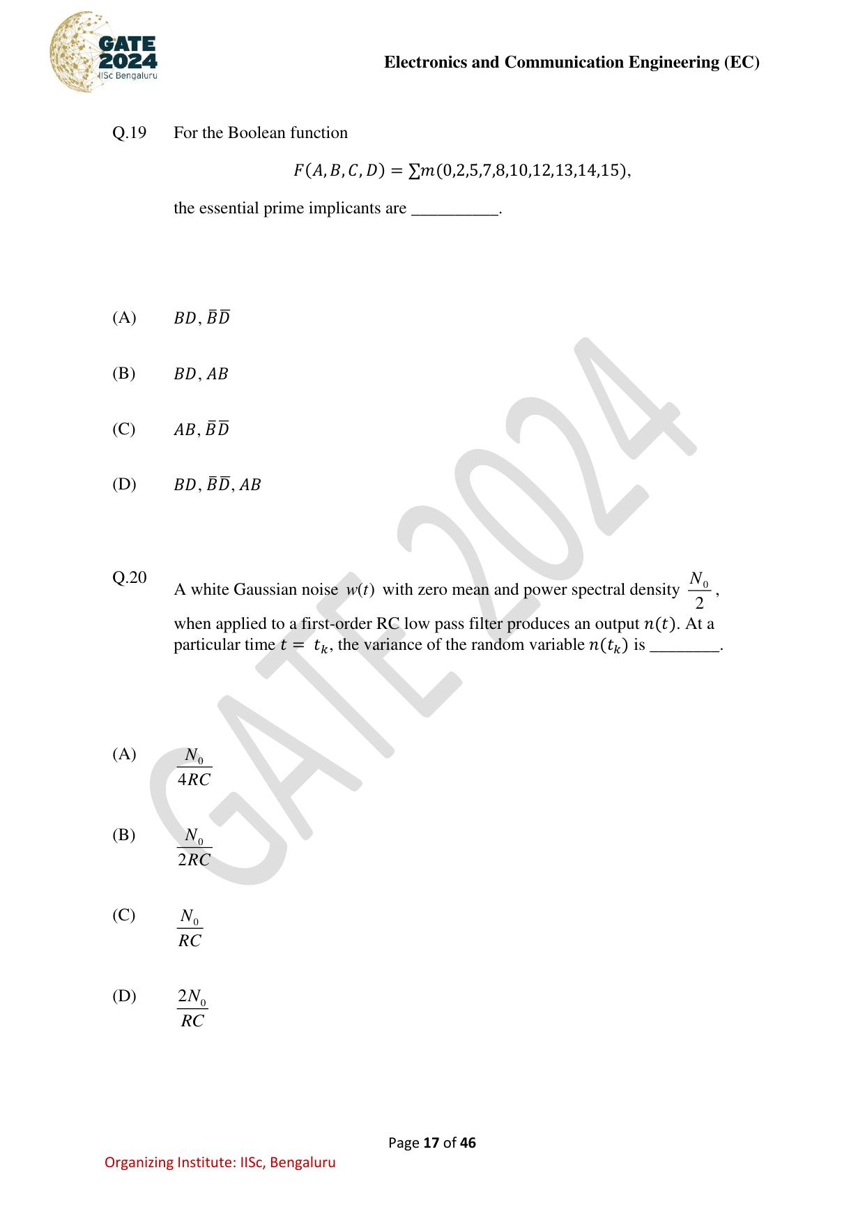 GATE 2024 Electronics and Communication Engineering (EC) Question Paper - Page 17
