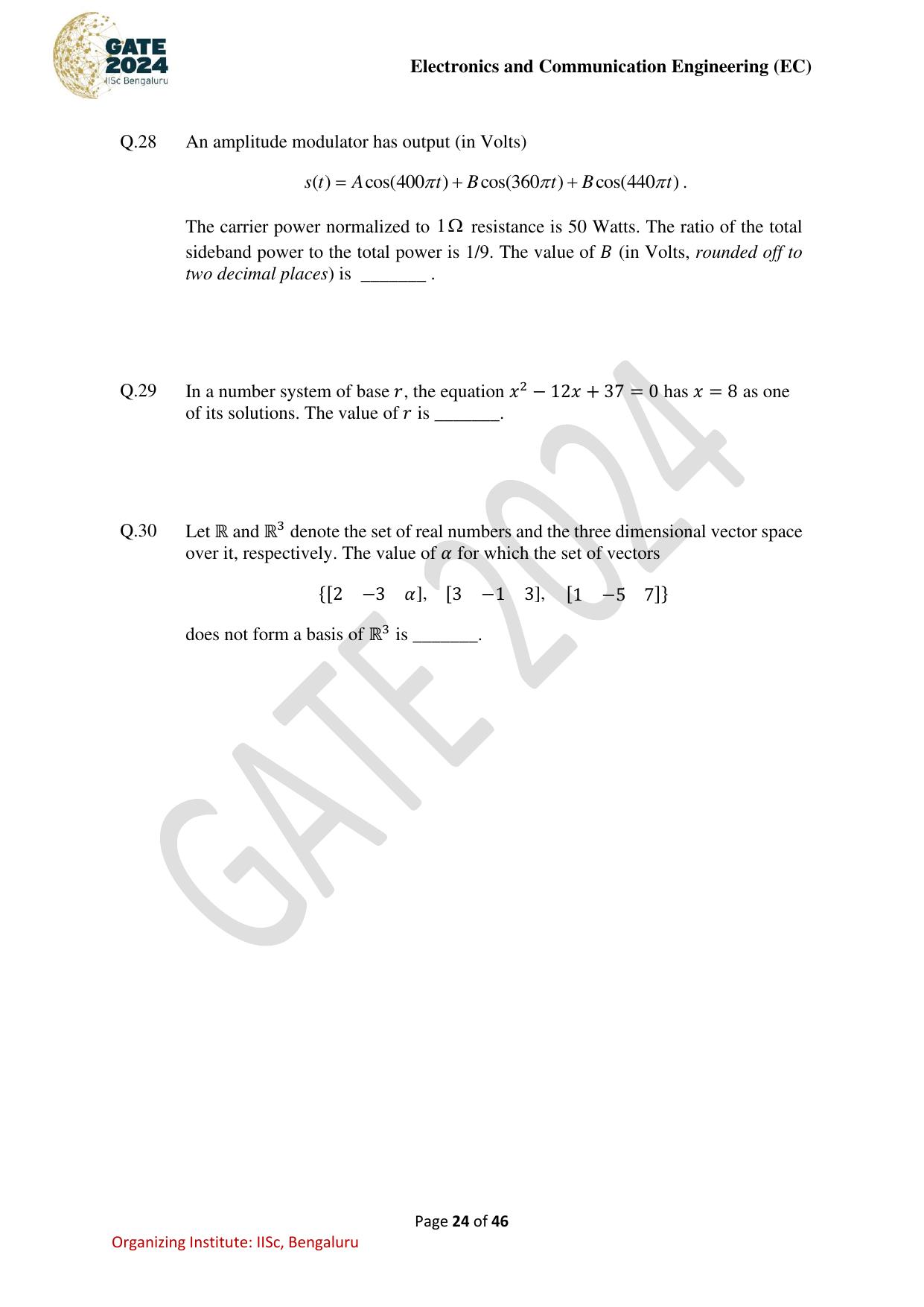GATE 2024 Electronics and Communication Engineering (EC) Question Paper - Page 24