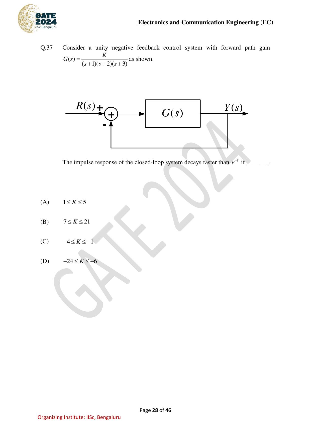 GATE 2024 Electronics and Communication Engineering (EC) Question Paper - Page 28
