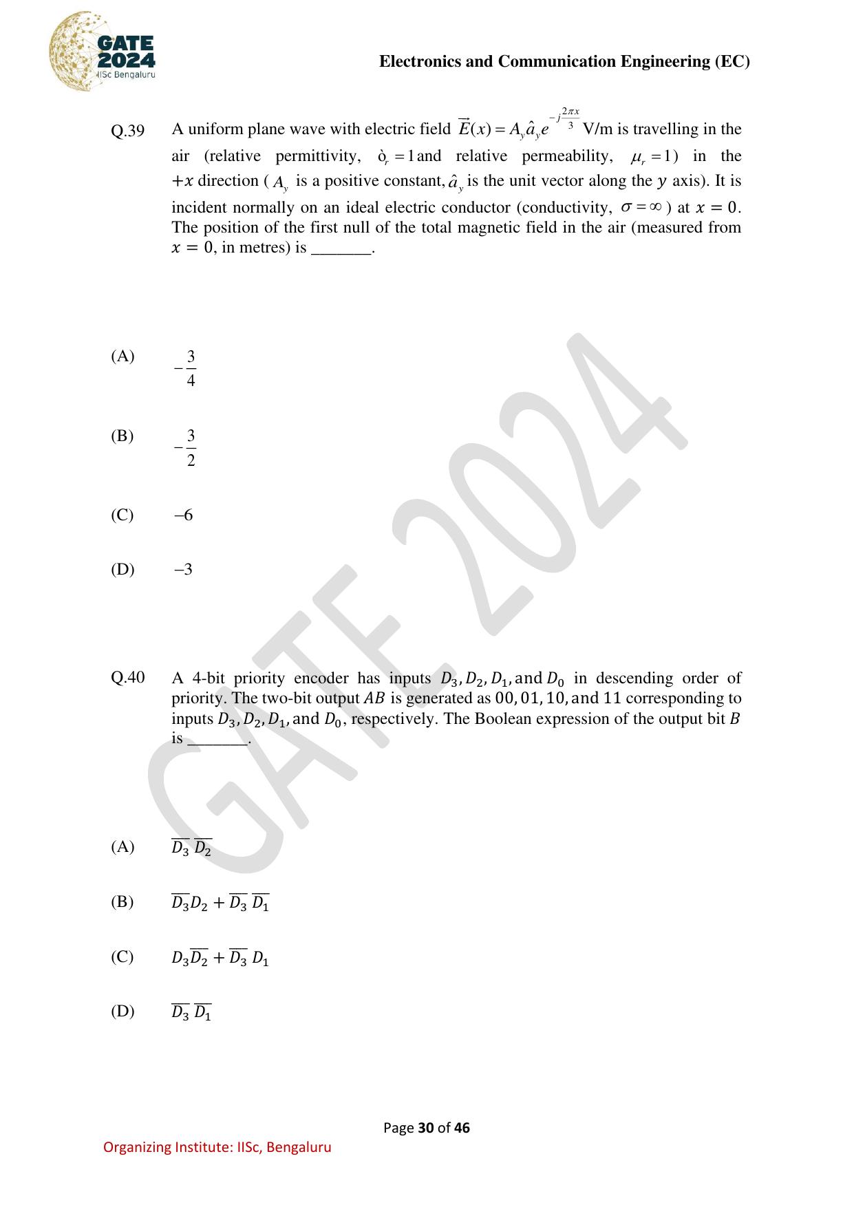 GATE 2024 Electronics and Communication Engineering (EC) Question Paper - Page 30