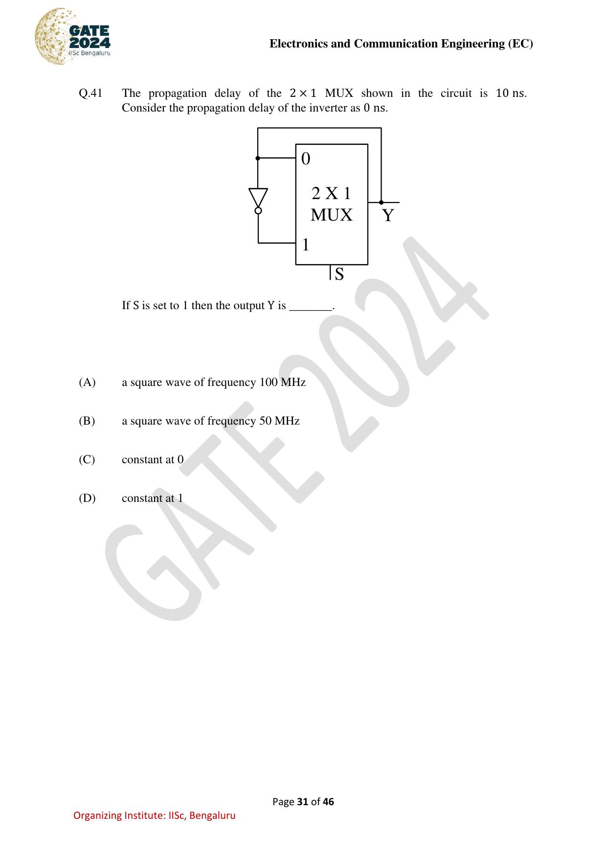 GATE 2024 Electronics and Communication Engineering (EC) Question Paper - Page 31