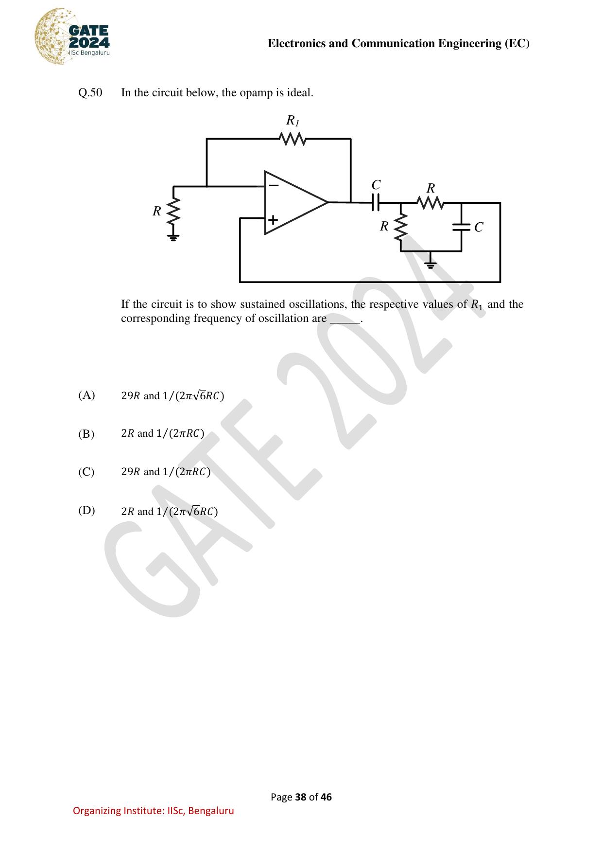 GATE 2024 Electronics and Communication Engineering (EC) Question Paper - Page 38