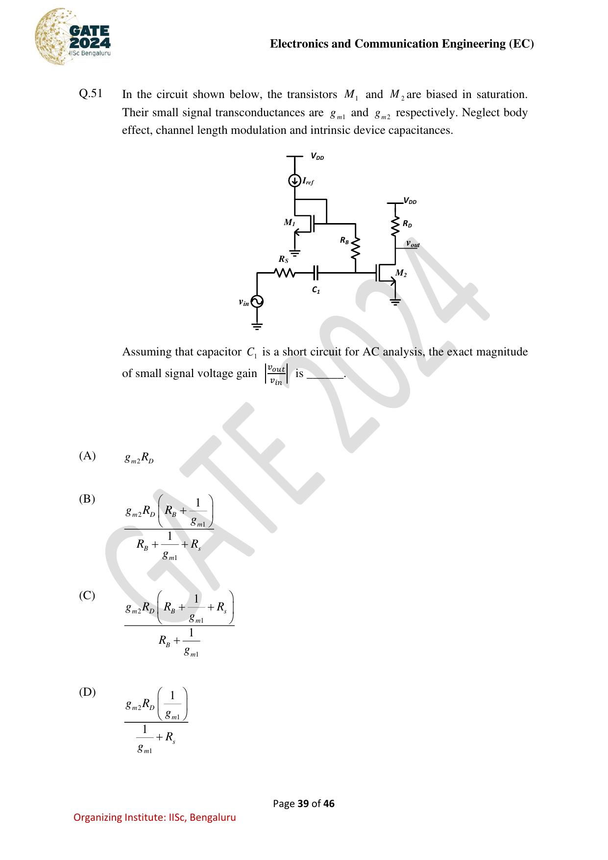 GATE 2024 Electronics and Communication Engineering (EC) Question Paper - Page 39