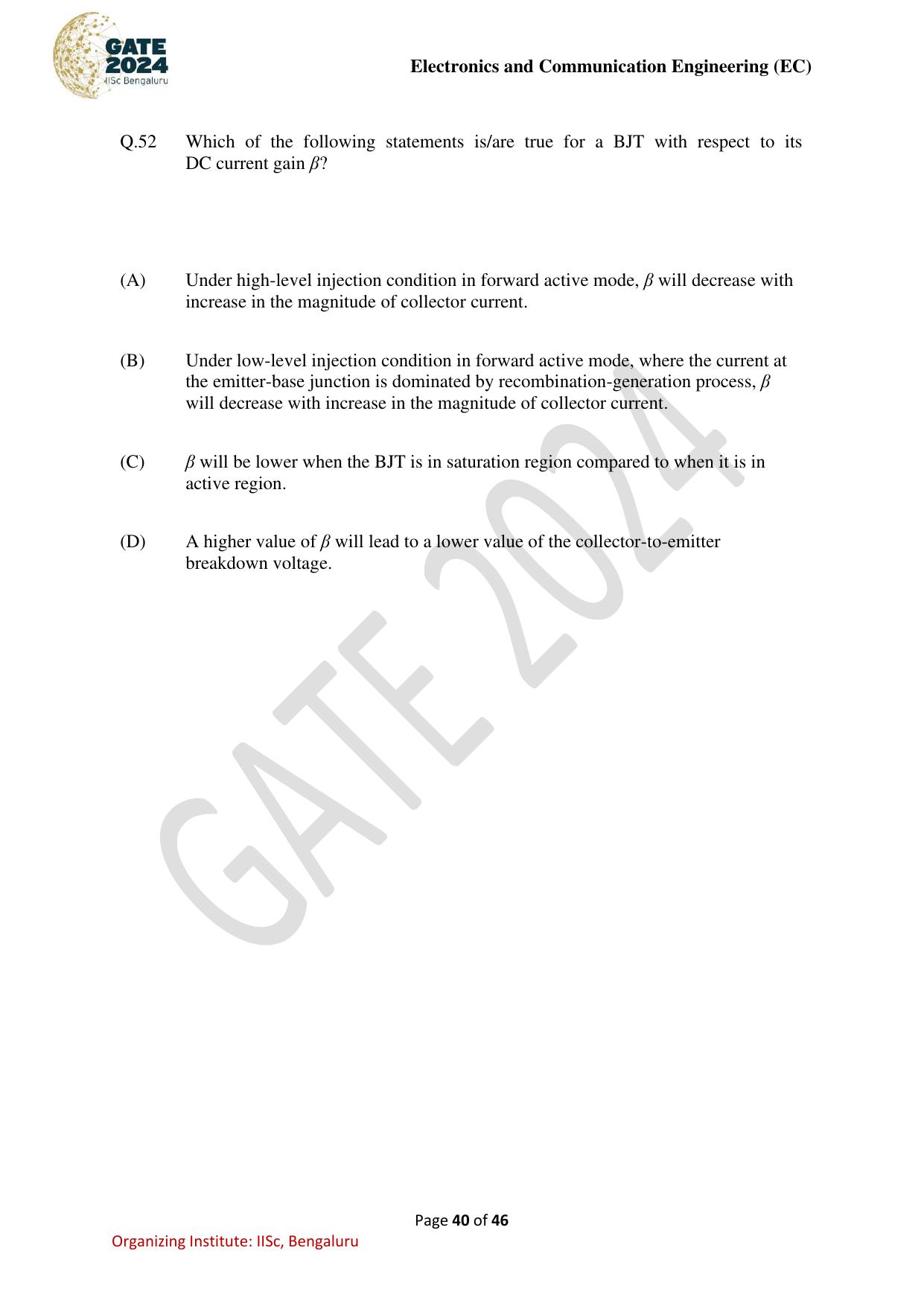 GATE 2024 Electronics and Communication Engineering (EC) Question Paper - Page 40