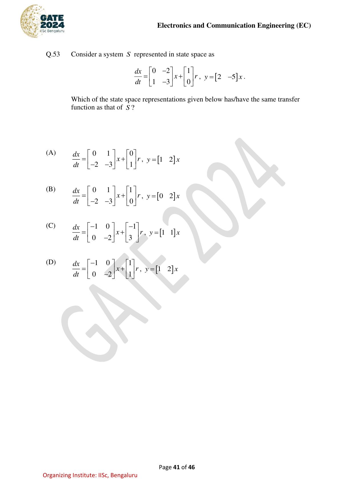 GATE 2024 Electronics and Communication Engineering (EC) Question Paper - Page 41