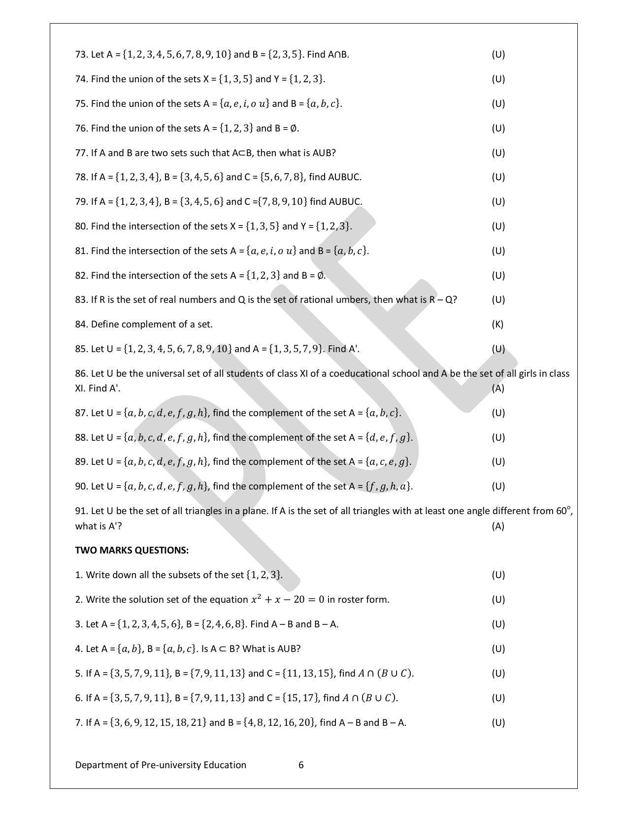 Karnataka 1st PUC Question Bank for Mathematics - Page 6