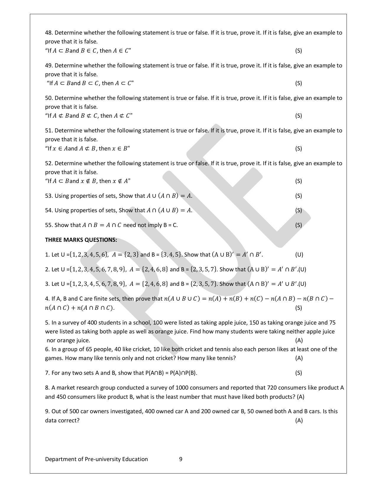 Karnataka 1st PUC Question Bank for Mathematics - Page 9