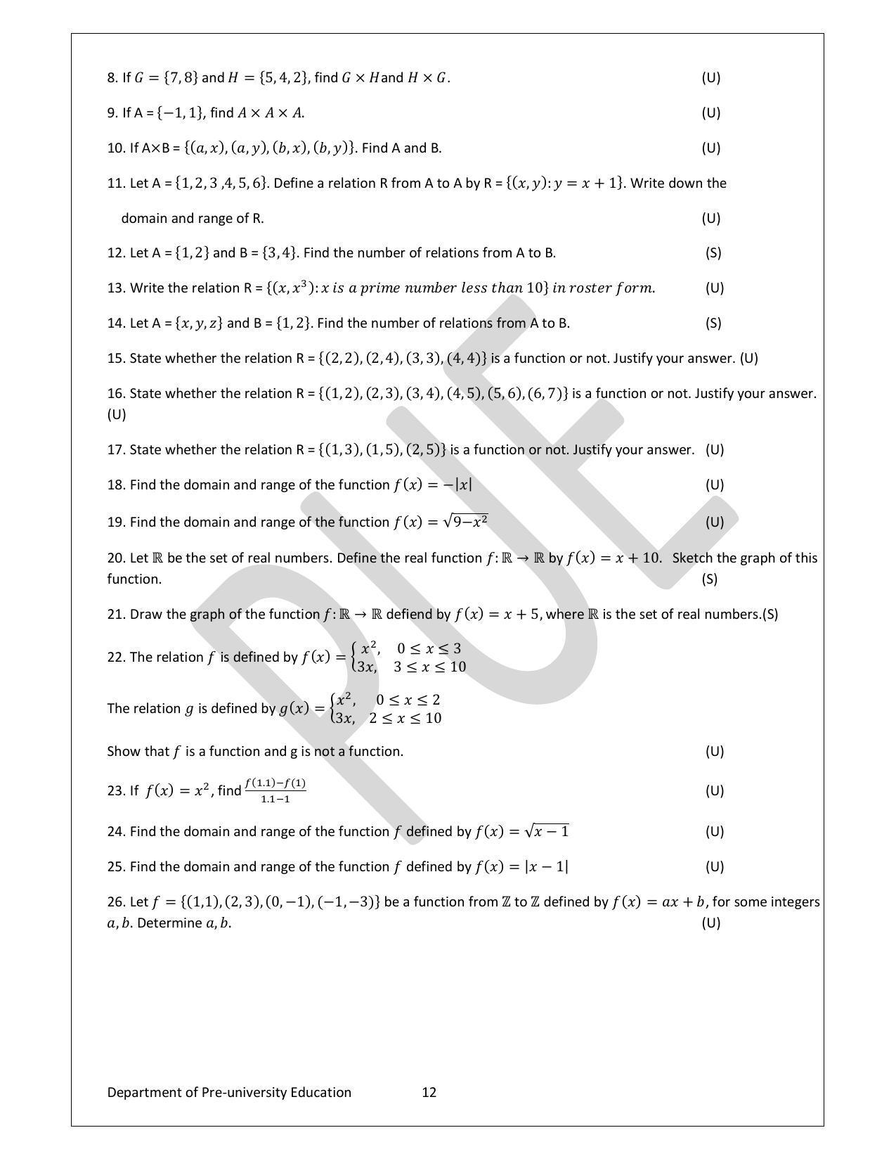 Karnataka 1st PUC Question Bank for Mathematics - Page 12