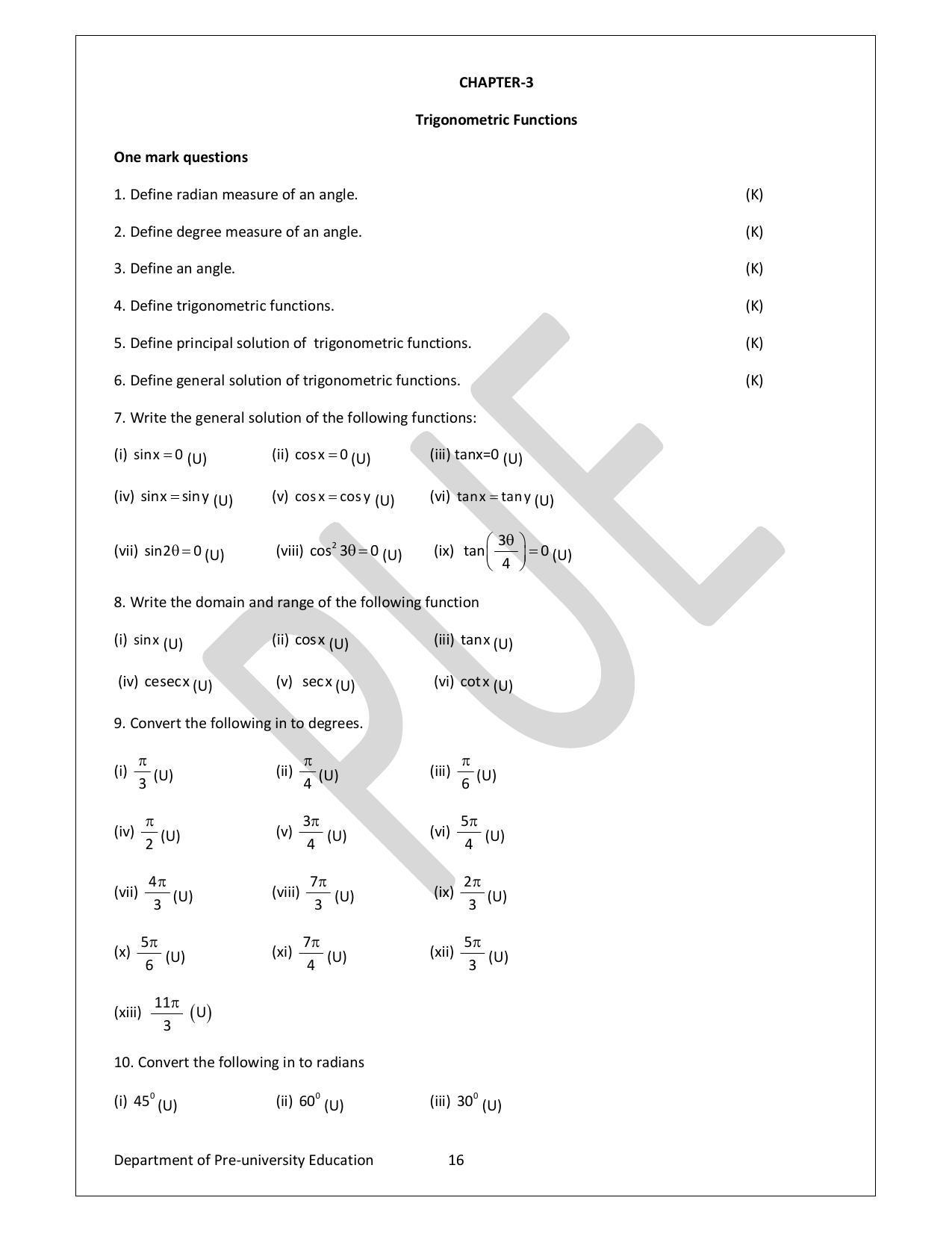 Karnataka 1st PUC Question Bank for Mathematics - Page 16