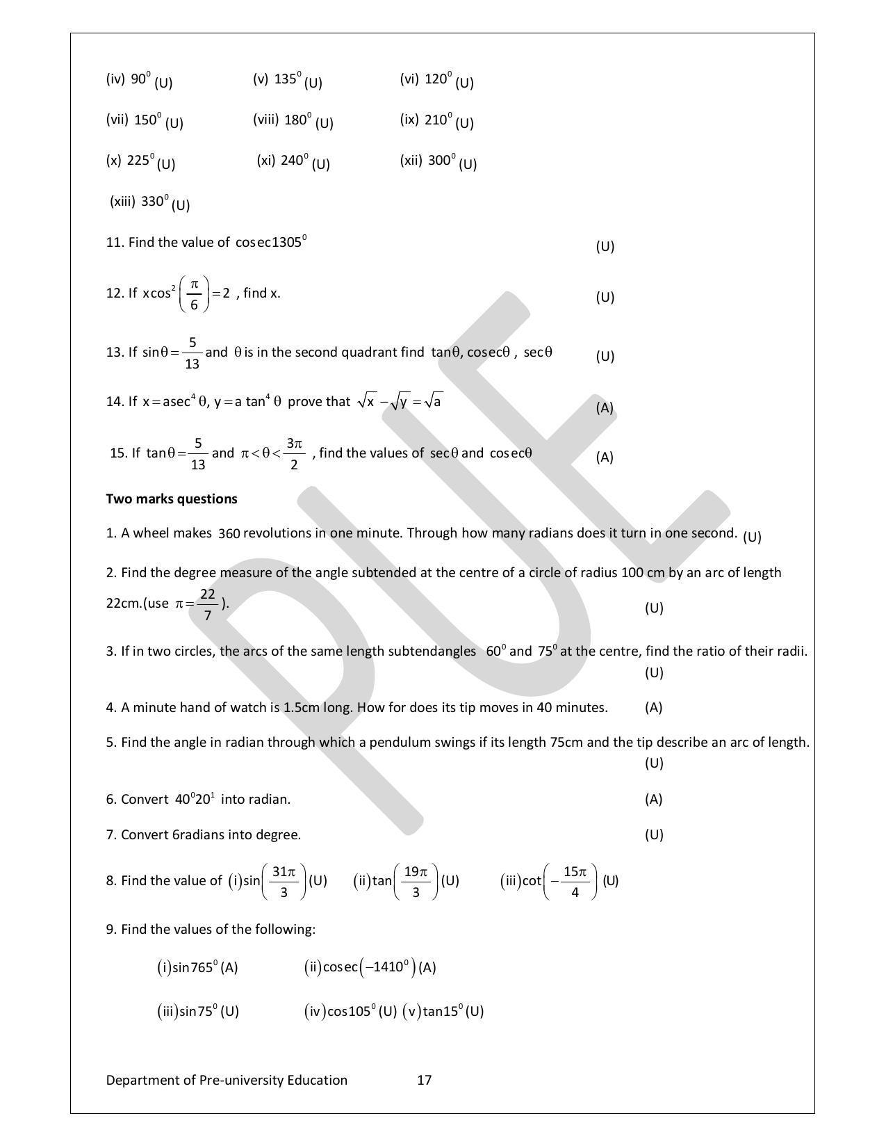 Karnataka 1st PUC Question Bank for Mathematics - Page 17