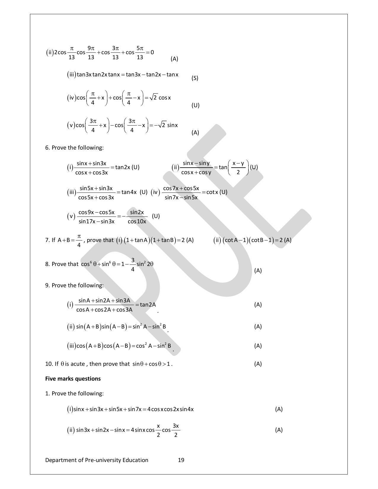 Karnataka 1st PUC Question Bank for Mathematics - Page 19