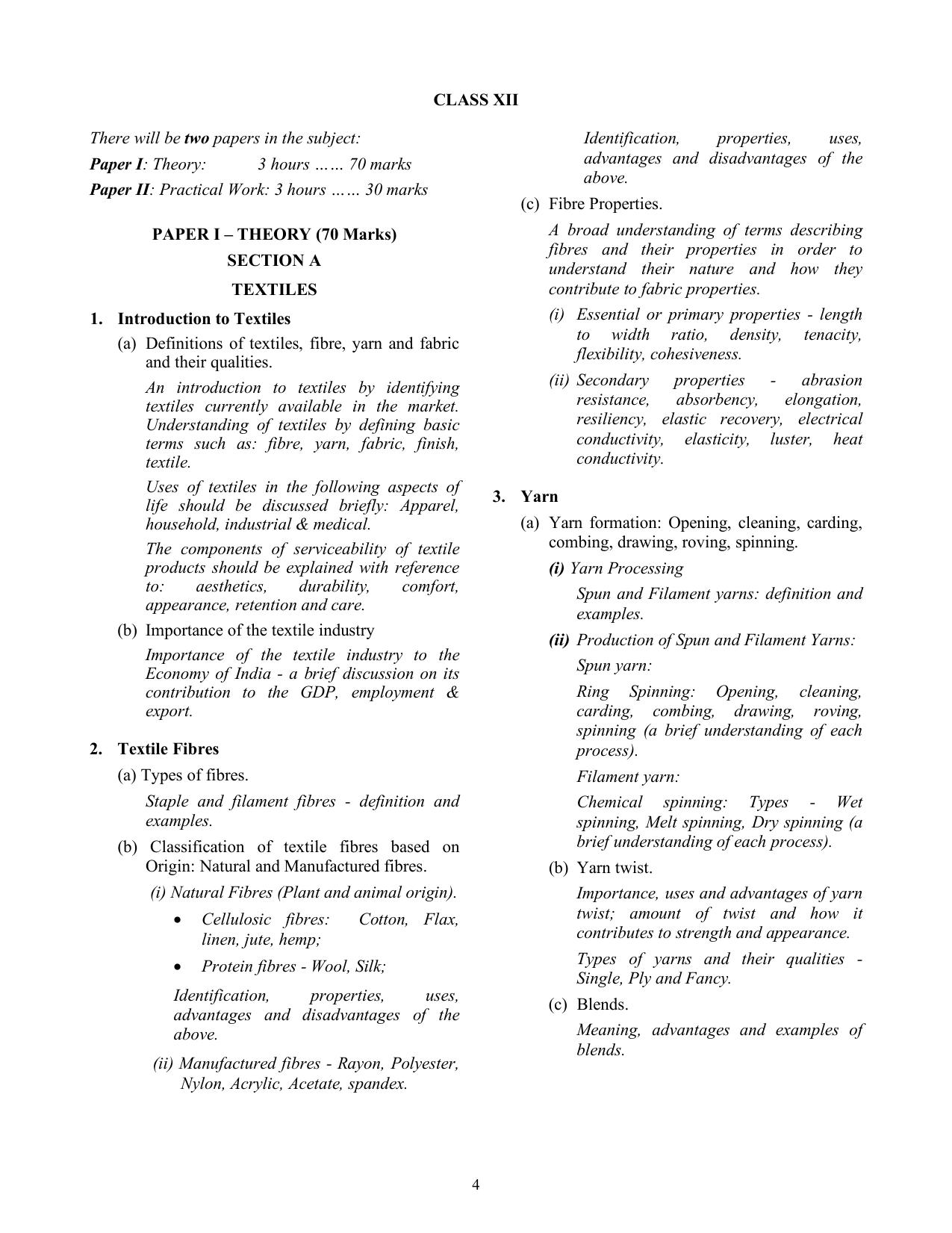 ISC Class XI & XII Fashion Designing 2025 Syllabus - Page 4