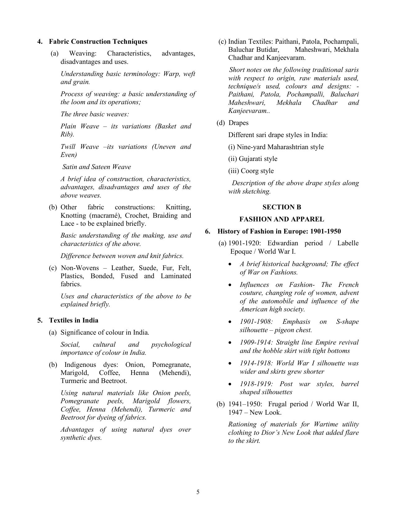 ISC Class XI & XII Fashion Designing 2025 Syllabus - Page 5