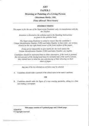 ISC Class 12 Arts Paper 3 (Drawing / Painting of a Living Person) 2024 Question Paper