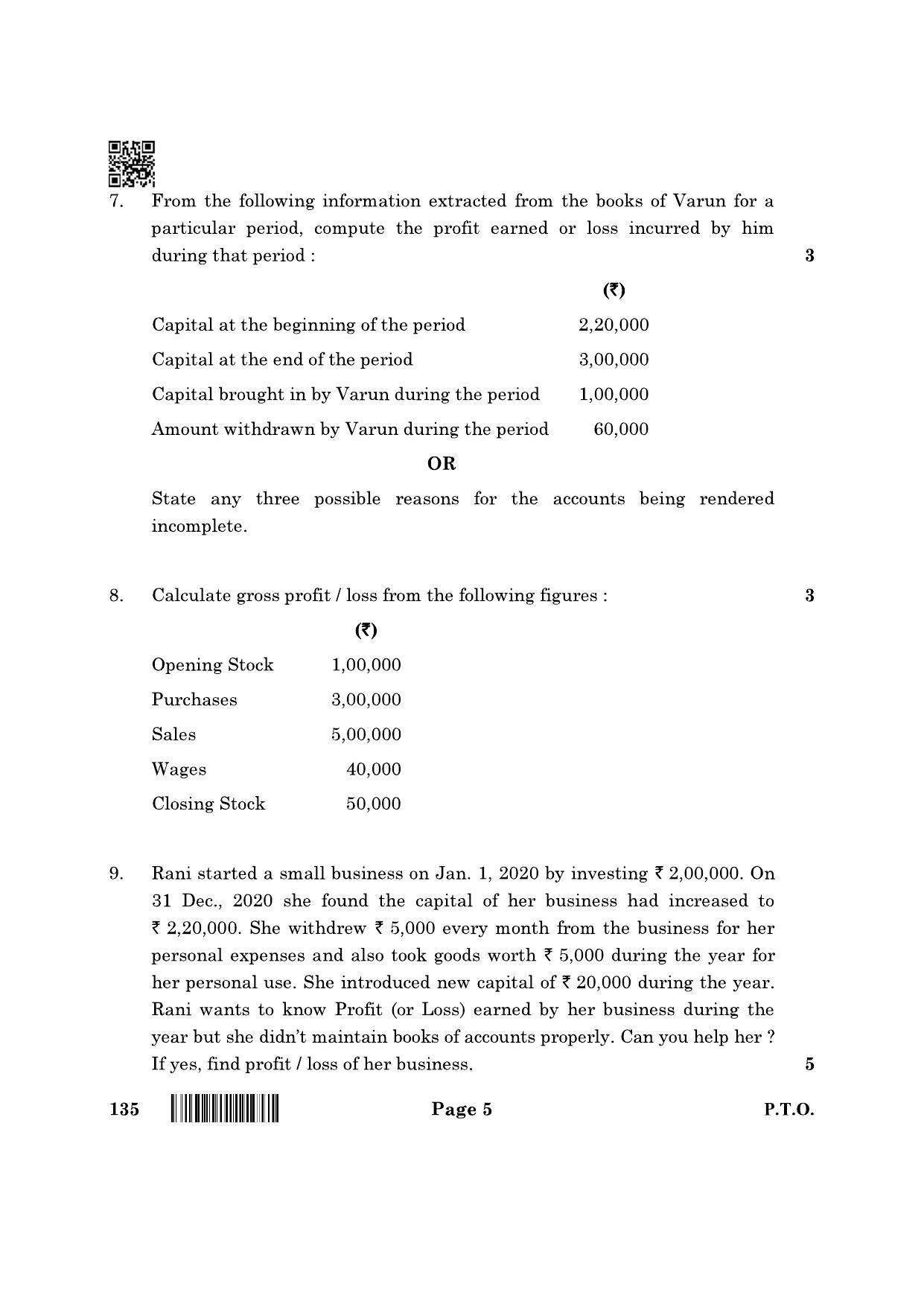 CBSE Class 10 135 Elements Of Book-keeping And Accountancy 2022 Question Paper - Page 5